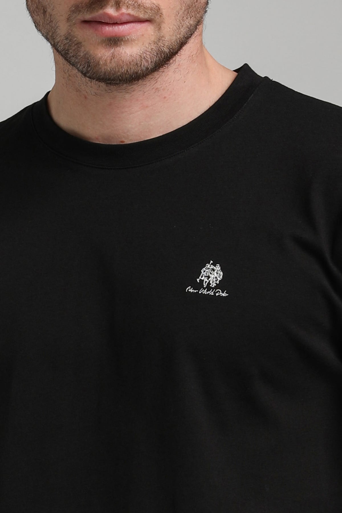 New World Polo Bisiklet Yaka Siyah Regular Custom Tişört 23SSM20311