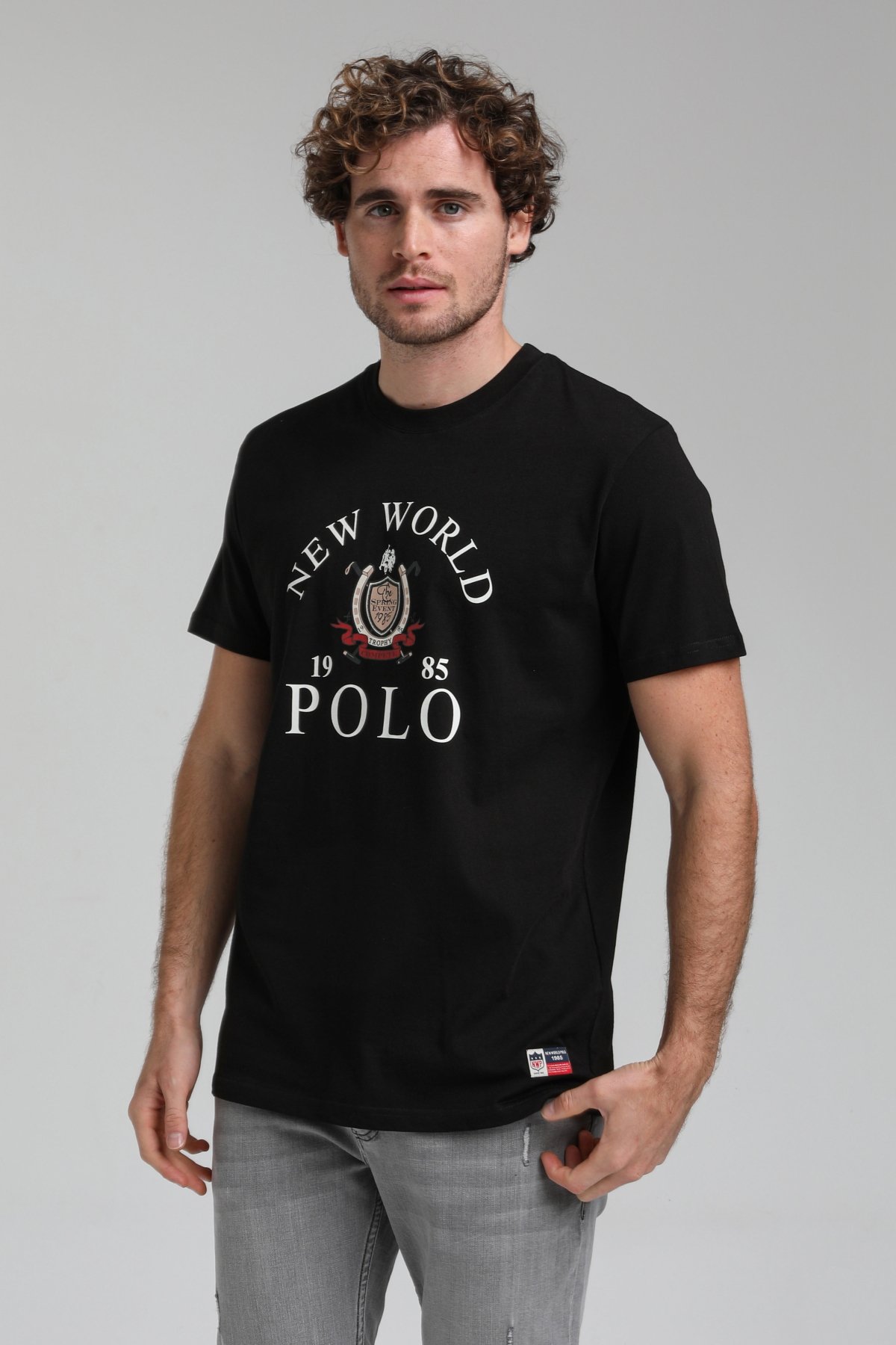 New World Polo Bisiklet Yaka Siyah Regular Custom Tişört 23SSM20309
