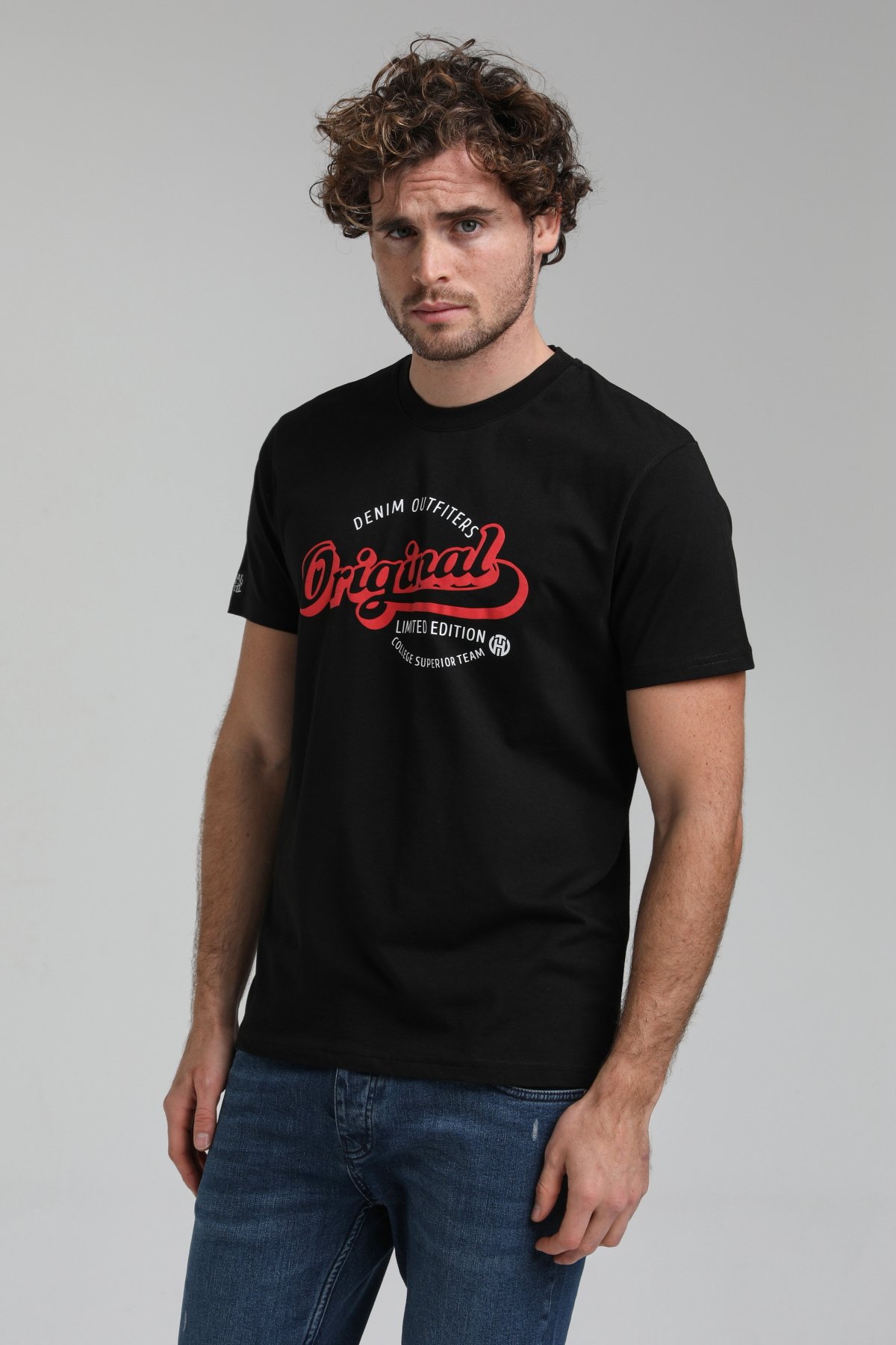 New World Polo Bisiklet Yaka Siyah Regular Custom Tişört 23SSM20286