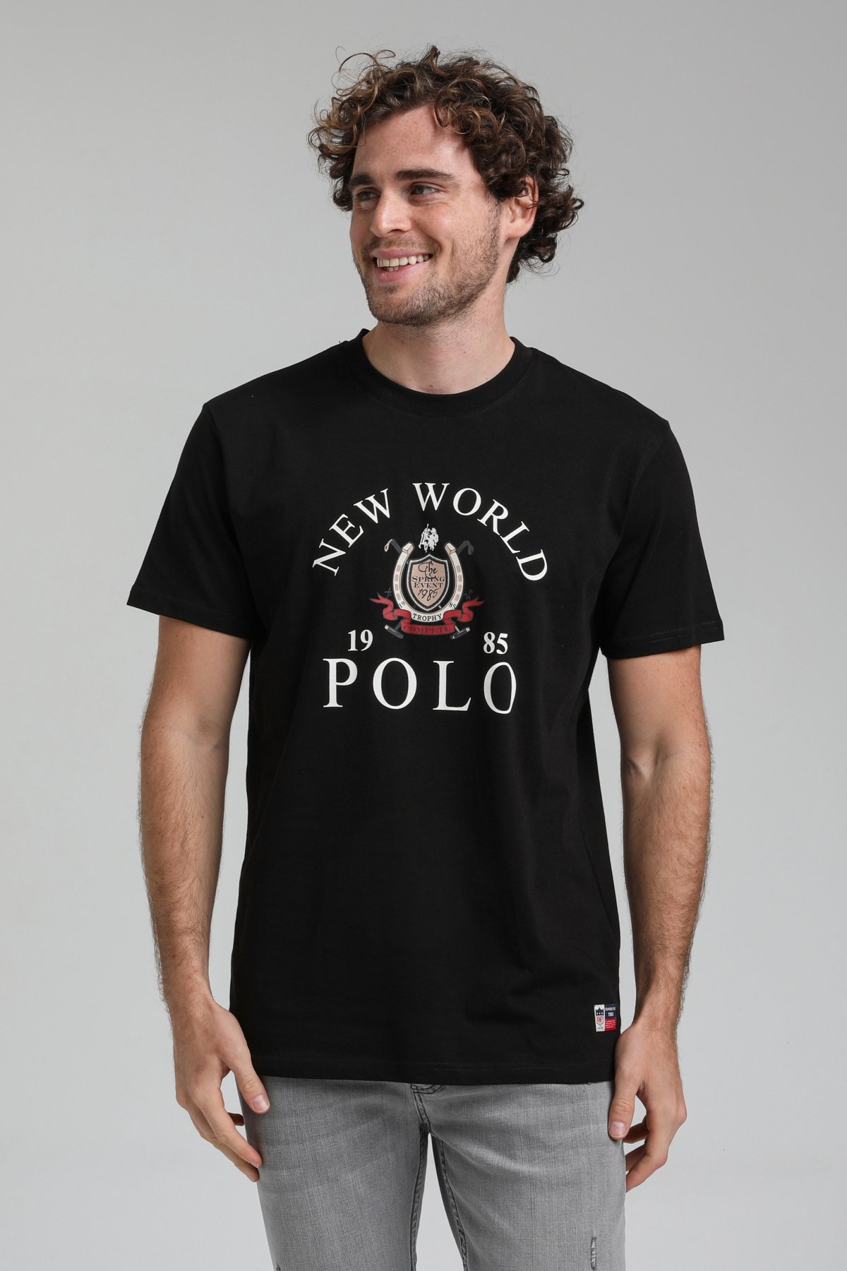 New World Polo Bisiklet Yaka Siyah Regular Custom Tişört 23SSM20309