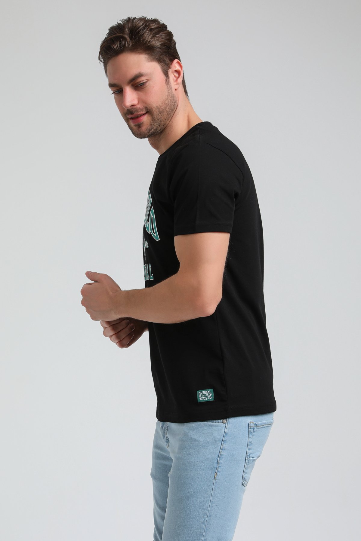 New World Polo Bisiklet Yaka Siyah Regular Custom Tişört 23SSM20306