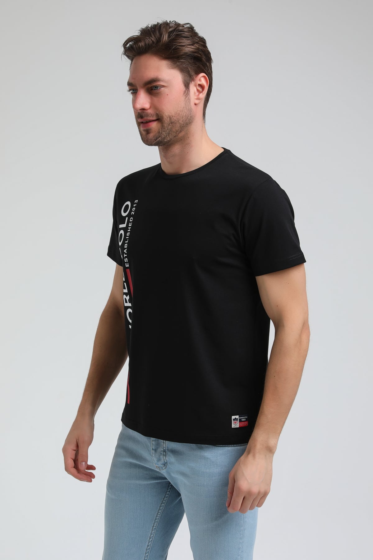 New World Polo Bisiklet Yaka Siyah Regular Custom Tişört 23SSM20354