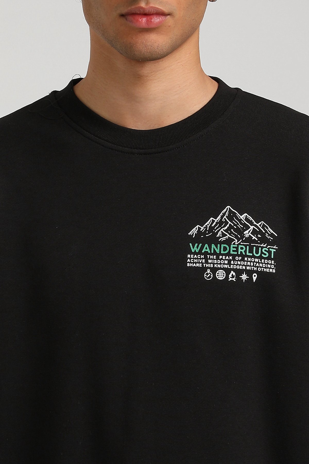 New World Polo Bisiklet Yaka Siyah Slim Fit Sweatshirt 23FWM60148