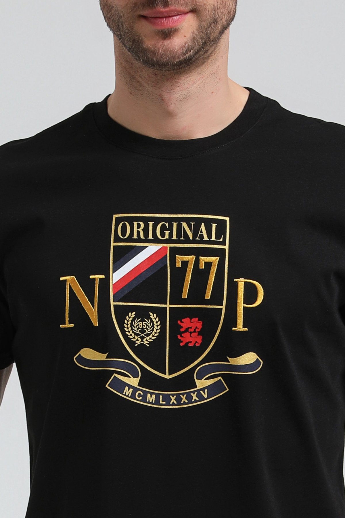 New World Polo Bisiklet Yaka Siyah Slim Fit Tişört 23SSM20313