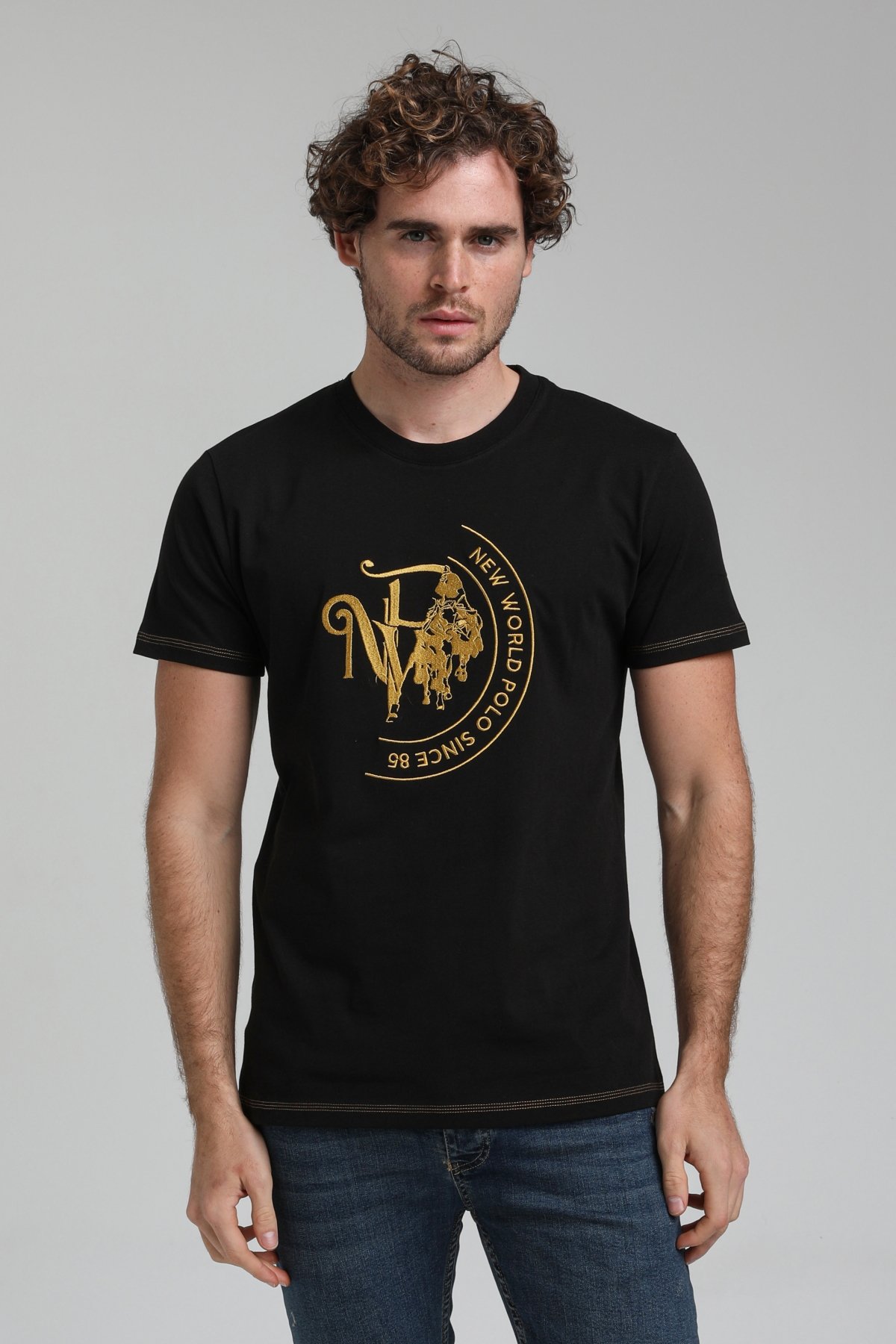 New World Polo Bisiklet Yaka Siyah Slim Fit Tişört 23SSM20293
