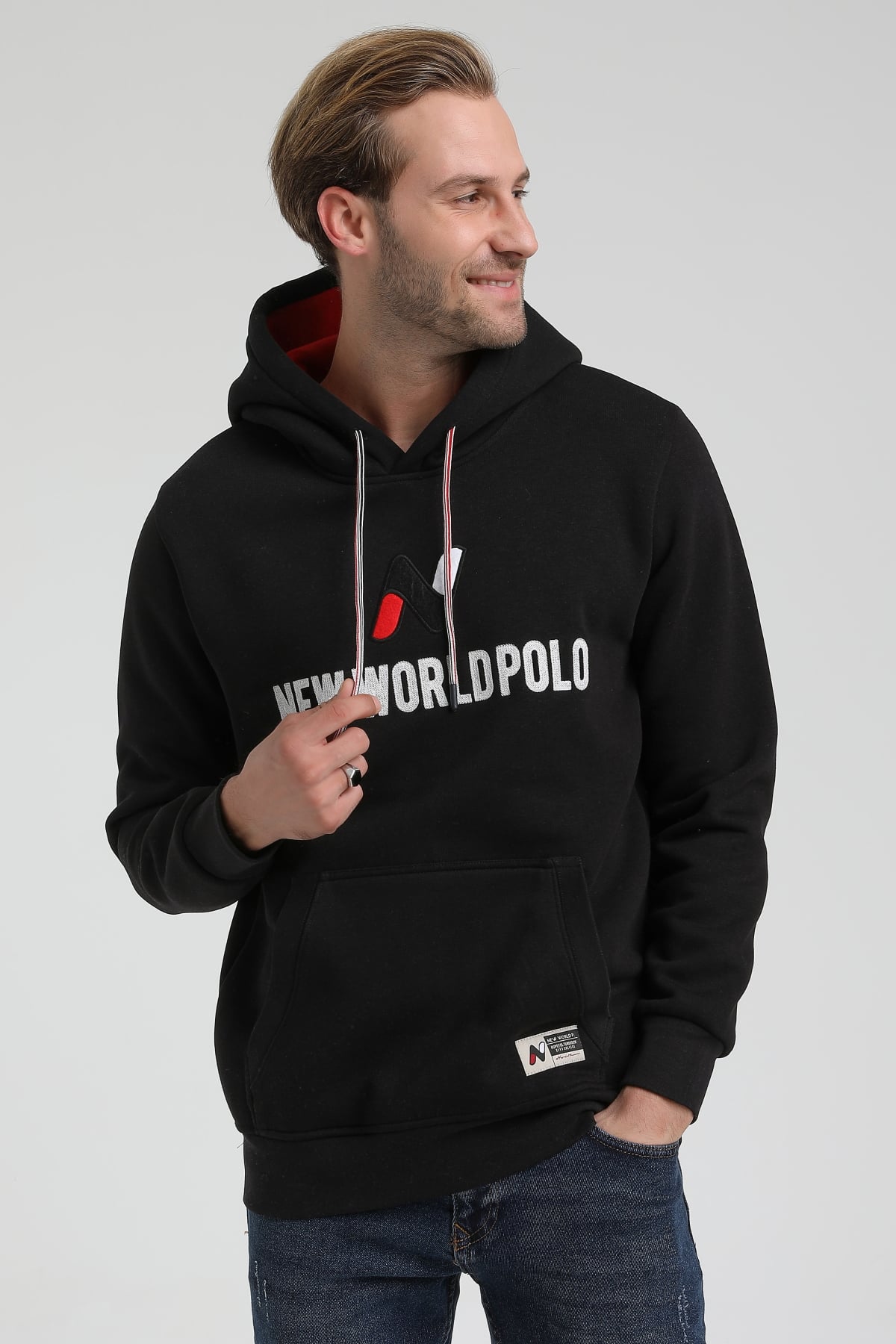 New World Polo Bisiklet Yaka Siyah Slim Fit Sweatshirt 22FWM64032