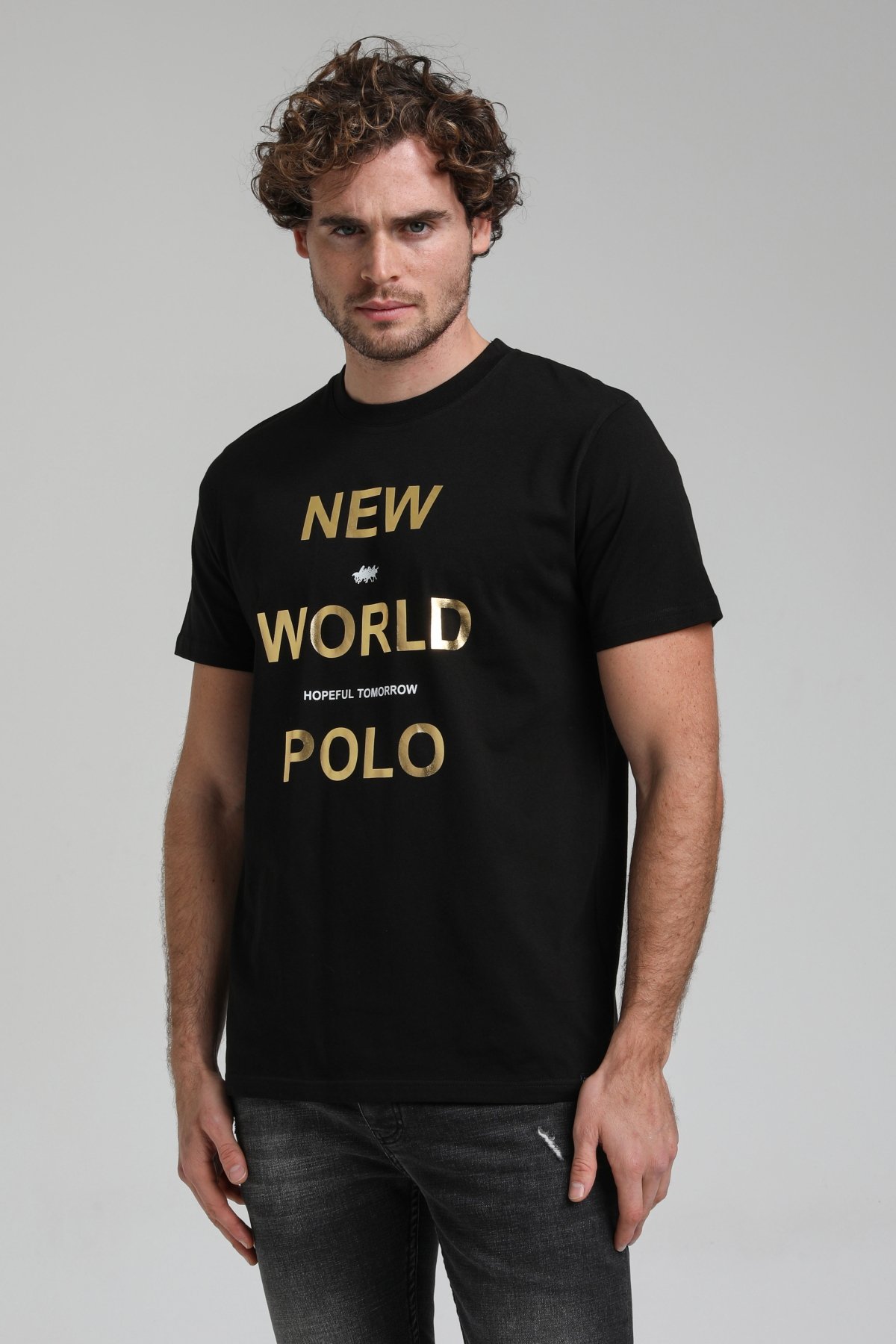 New World Polo Bisiklet Yaka Siyah Slim Fit Tişört 23SSM20298