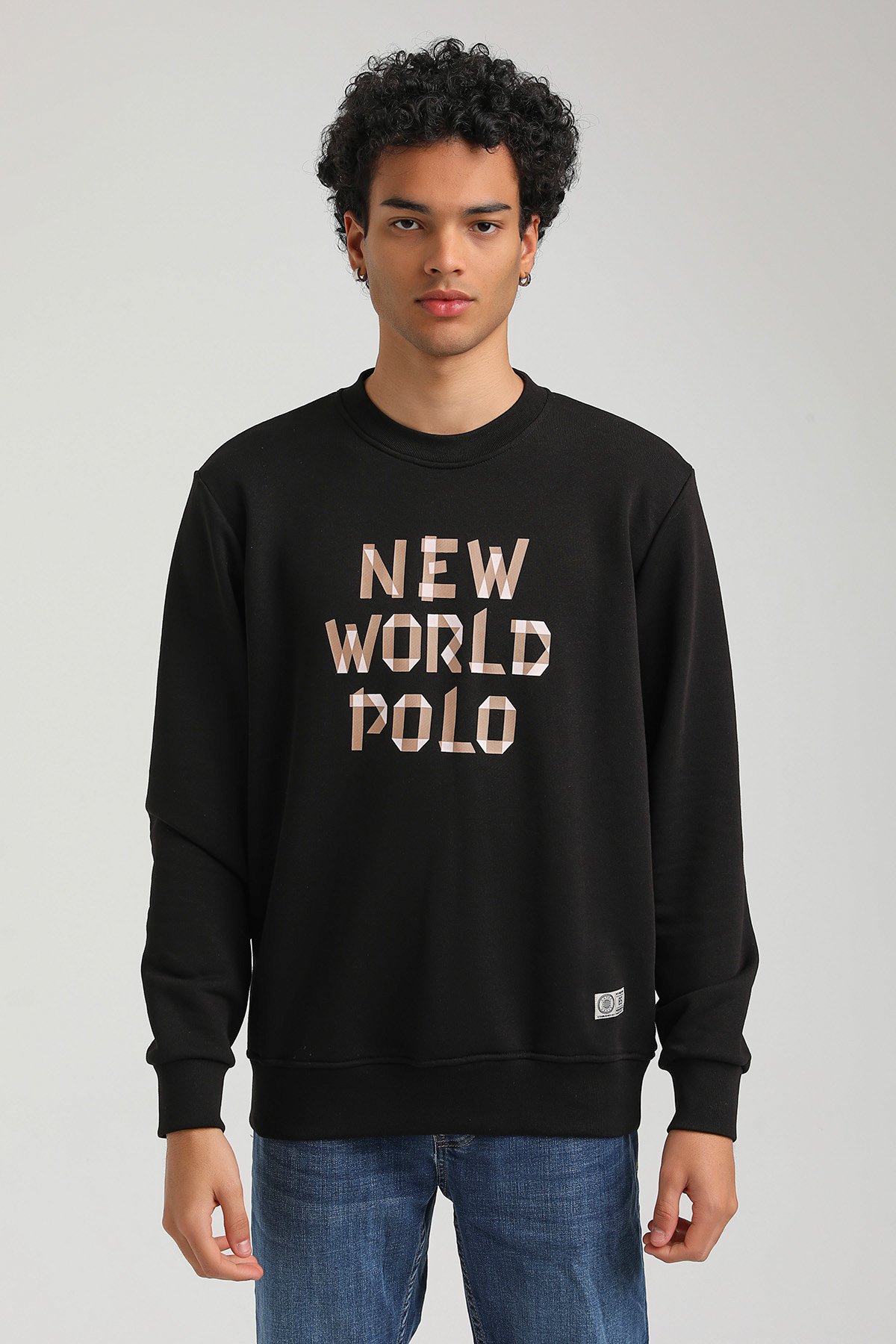 New World Polo Bisiklet Yaka Siyah Slim Fit Sweatshirt 23FWM60161