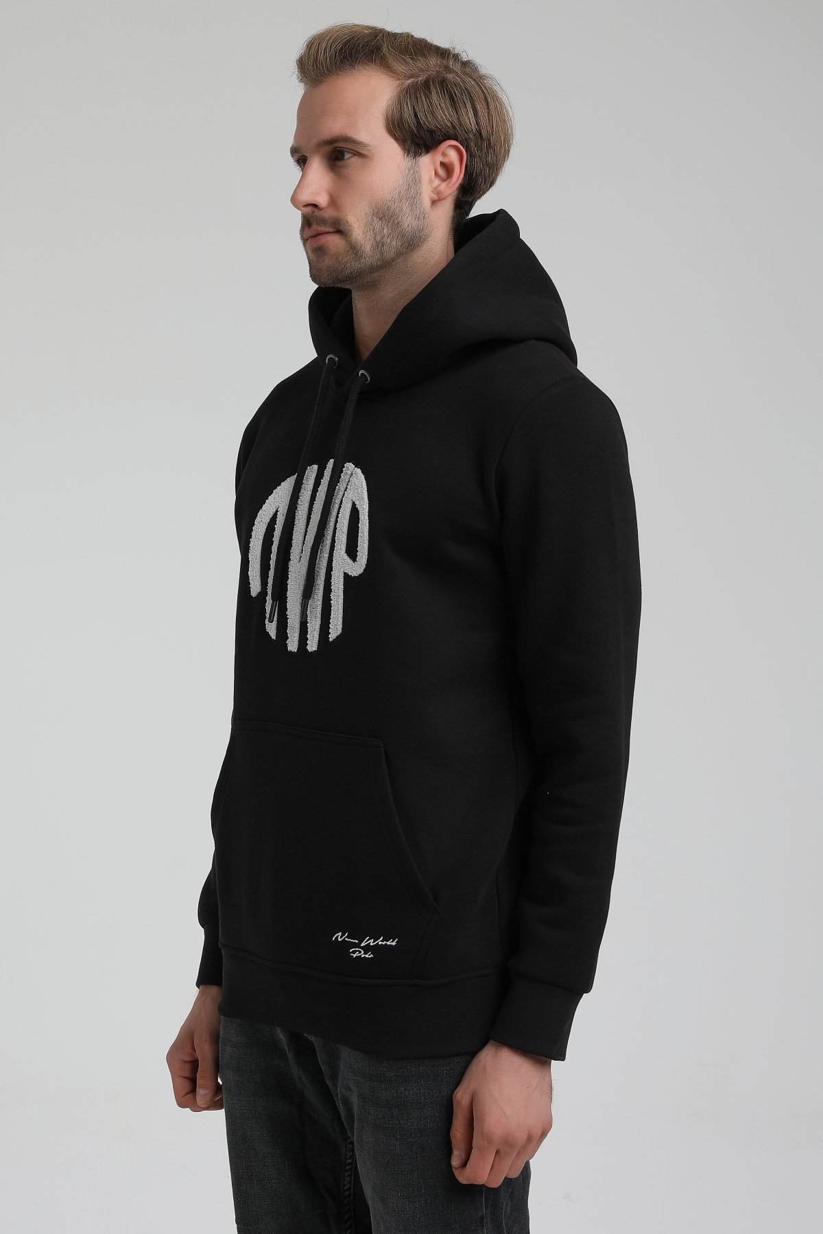 New World Polo Bisiklet Yaka Siyah Slim Fit Sweatshirt 22FWM64037