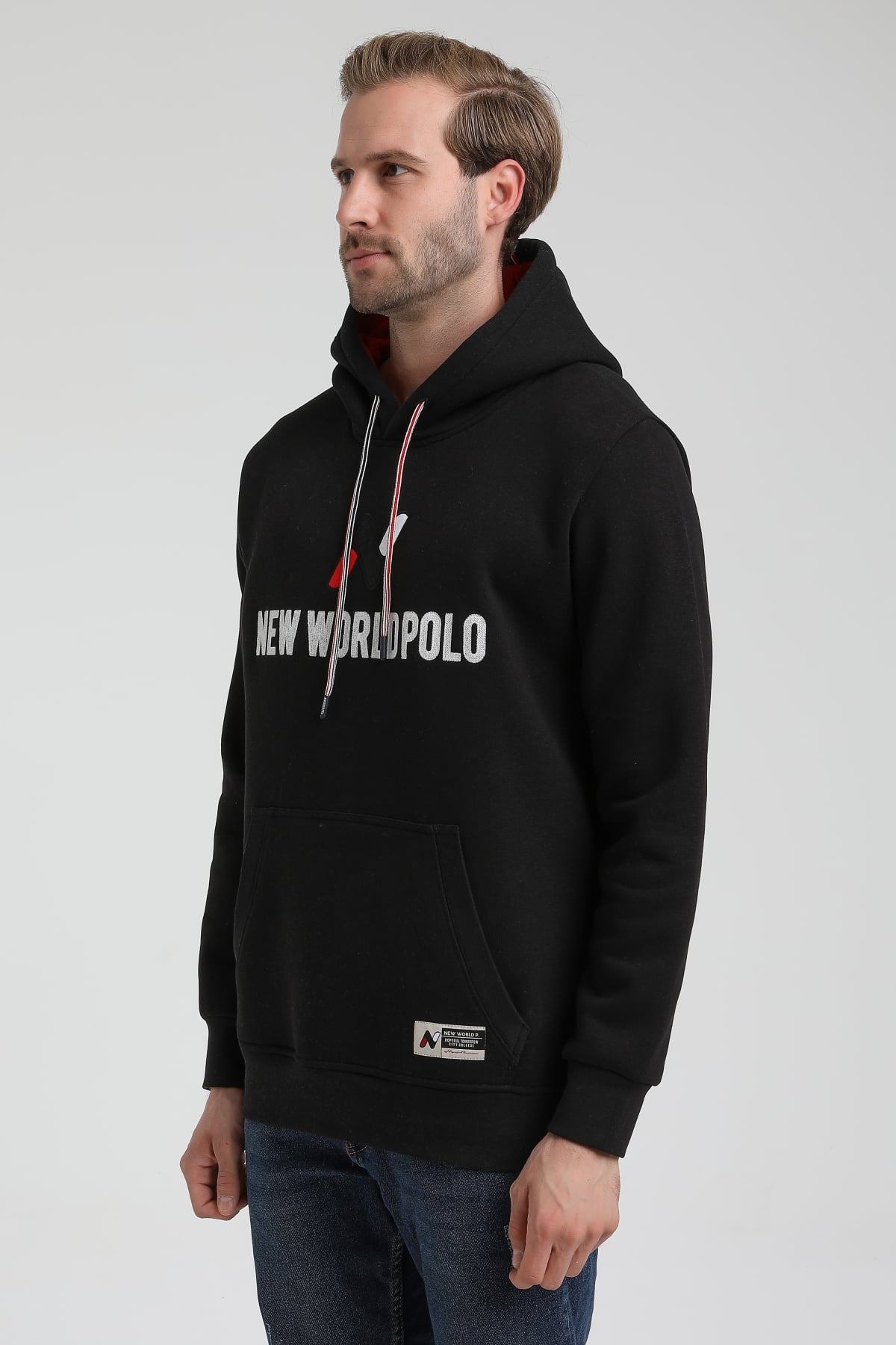 New World Polo Bisiklet Yaka Siyah Slim Fit Sweatshirt 22FWM64032