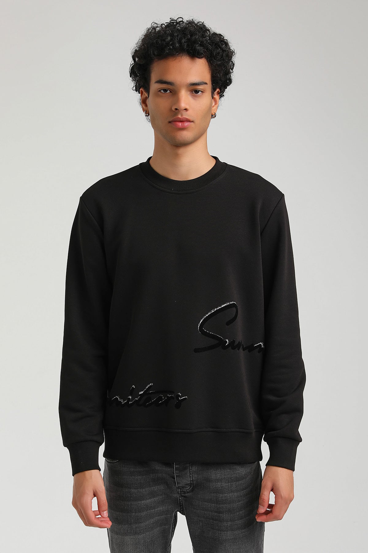 New World Polo Bisiklet Yaka Siyah Slim Fit Sweatshirt 23FWM60150