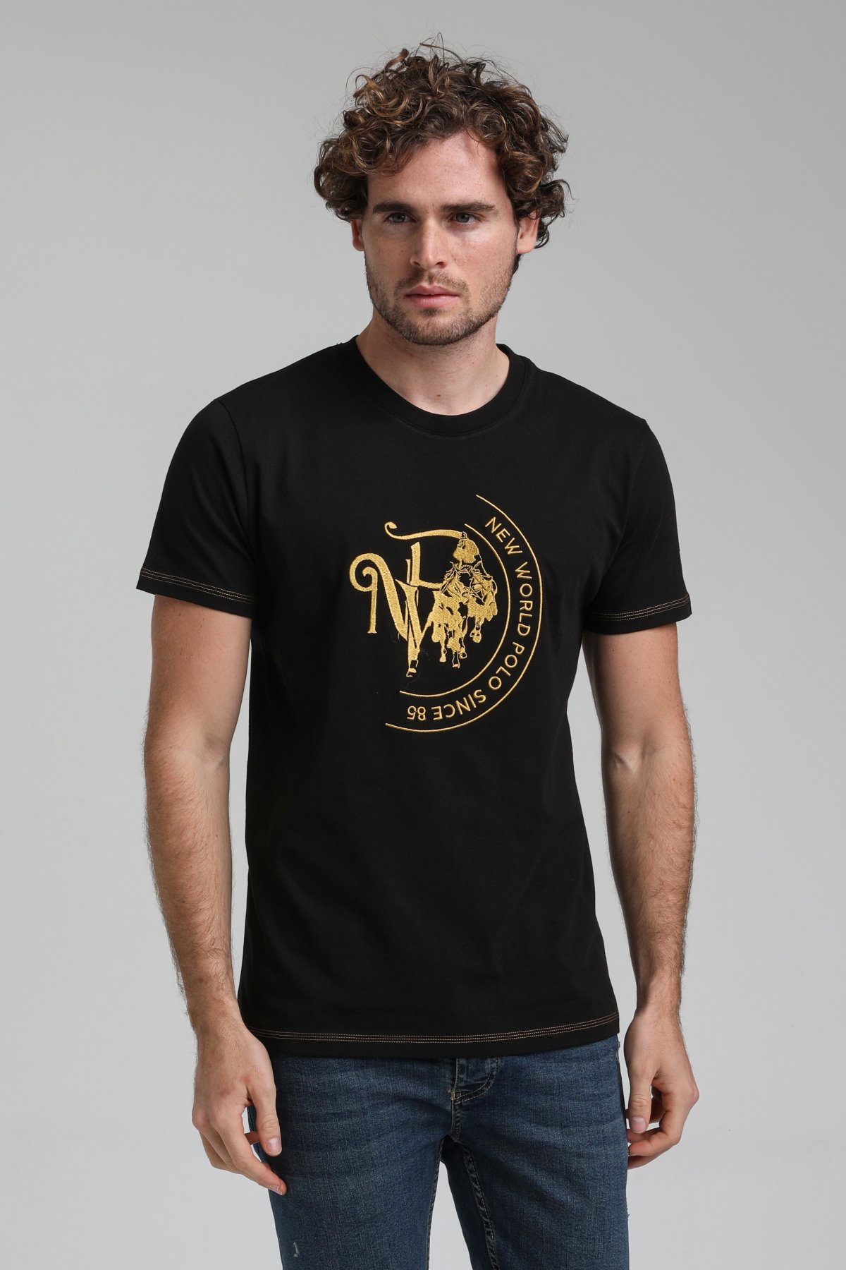 New World Polo Bisiklet Yaka Siyah Slim Fit Tişört 23SSM20293