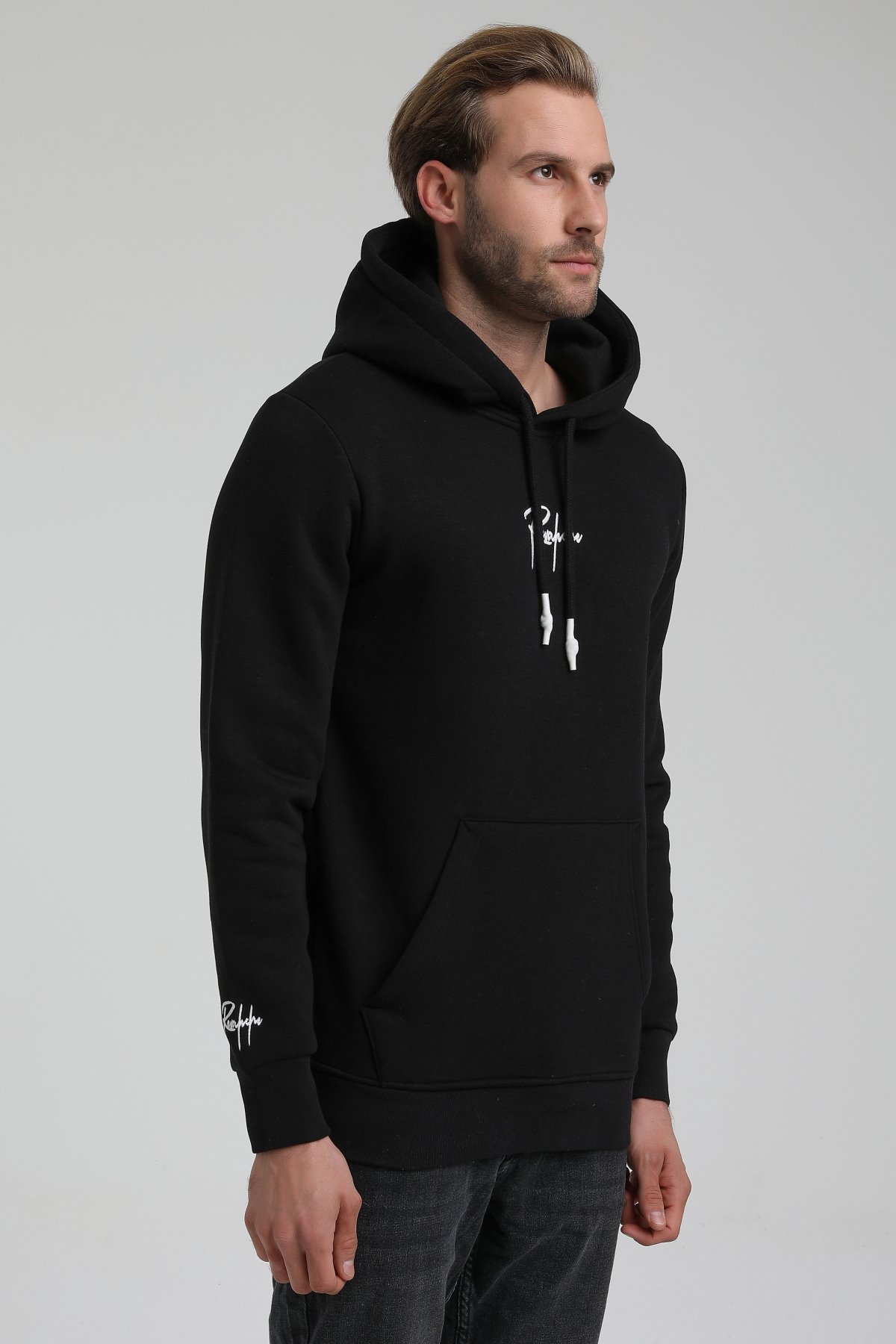 New World Polo Bisiklet Yaka Siyah Slim Fit Sweatshirt 22FWM64034