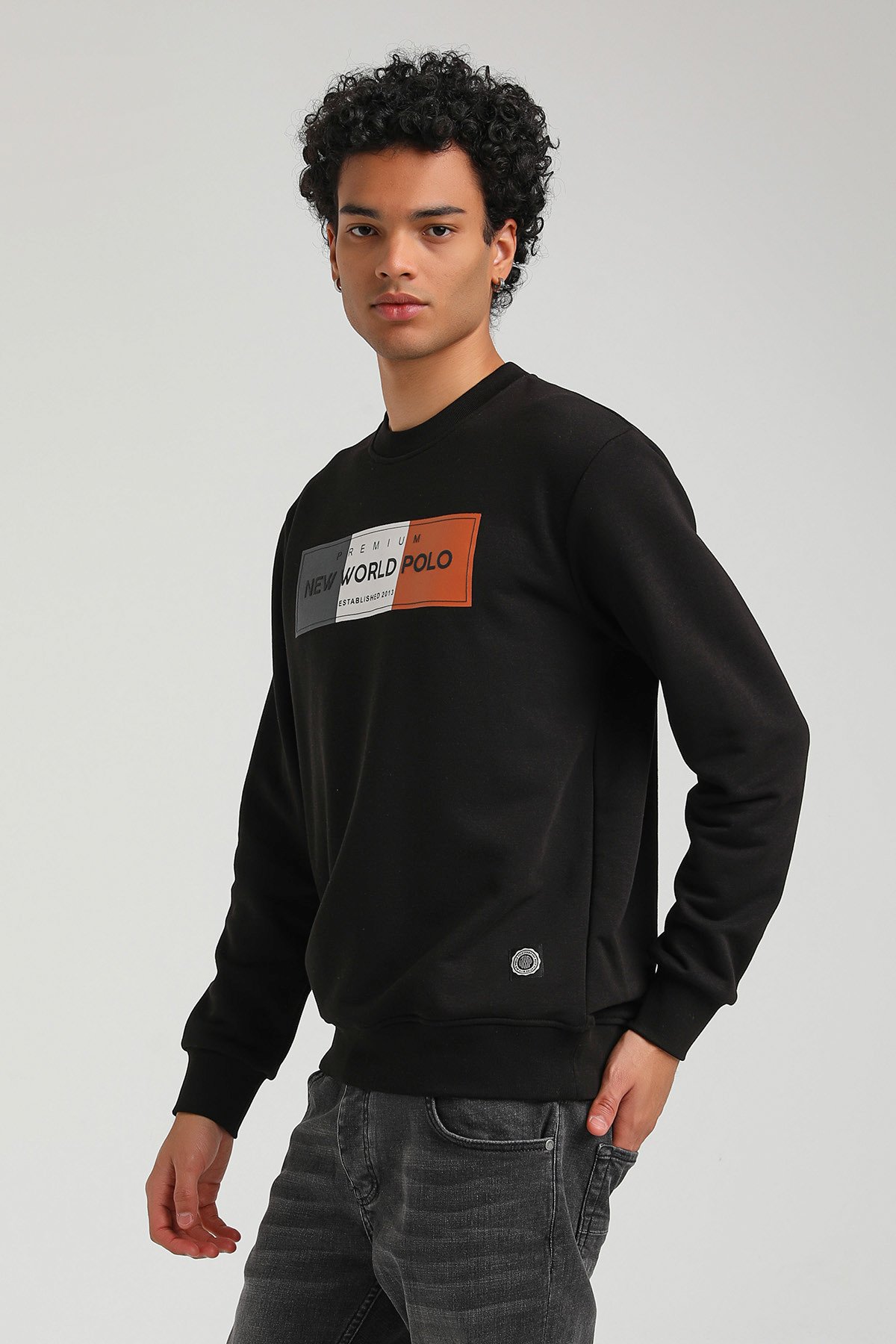 New World Polo Bisiklet Yaka Siyah Slim Fit Sweatshirt 23FWM60155
