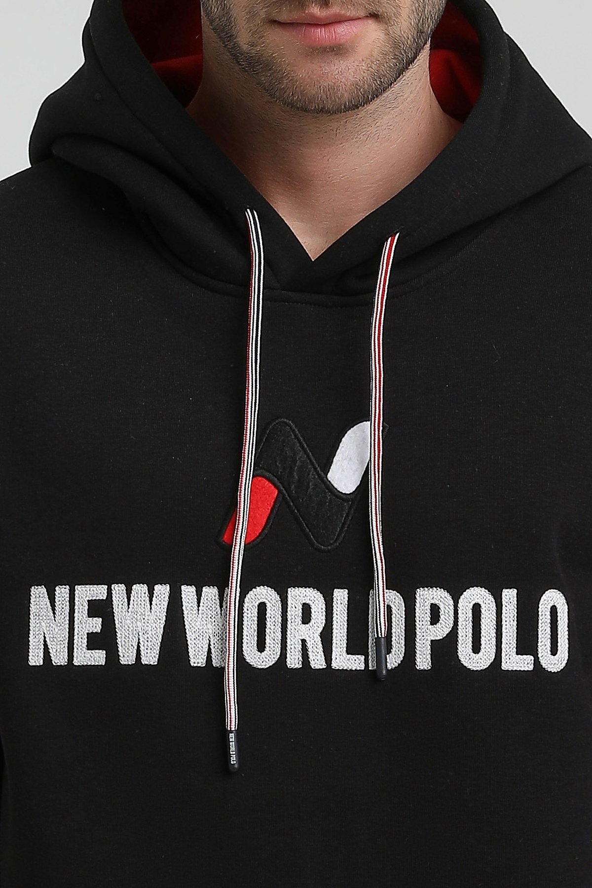 New World Polo Bisiklet Yaka Siyah Slim Fit Sweatshirt 22FWM64032