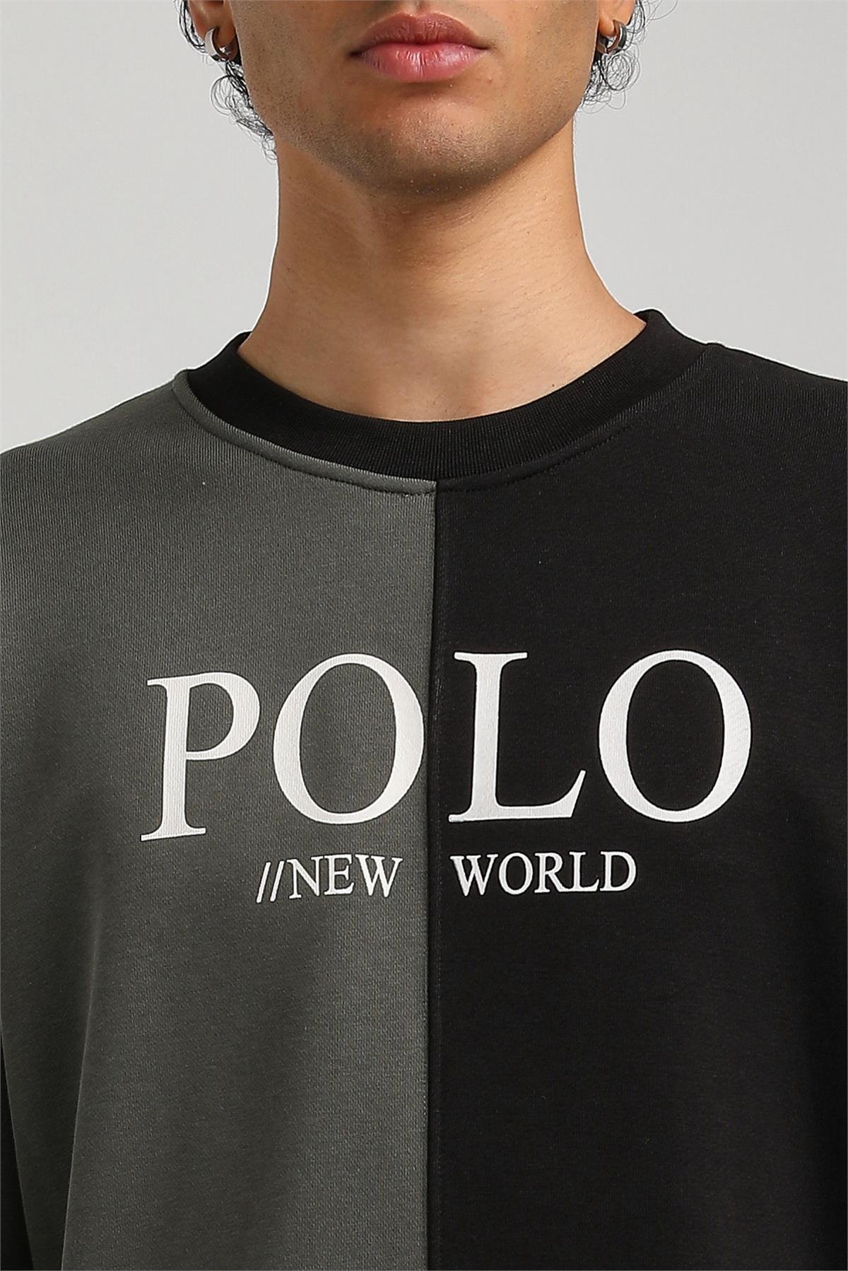 New World Polo Bisiklet Yaka Siyah Slim Fit Sweatshirt 23FWM60167