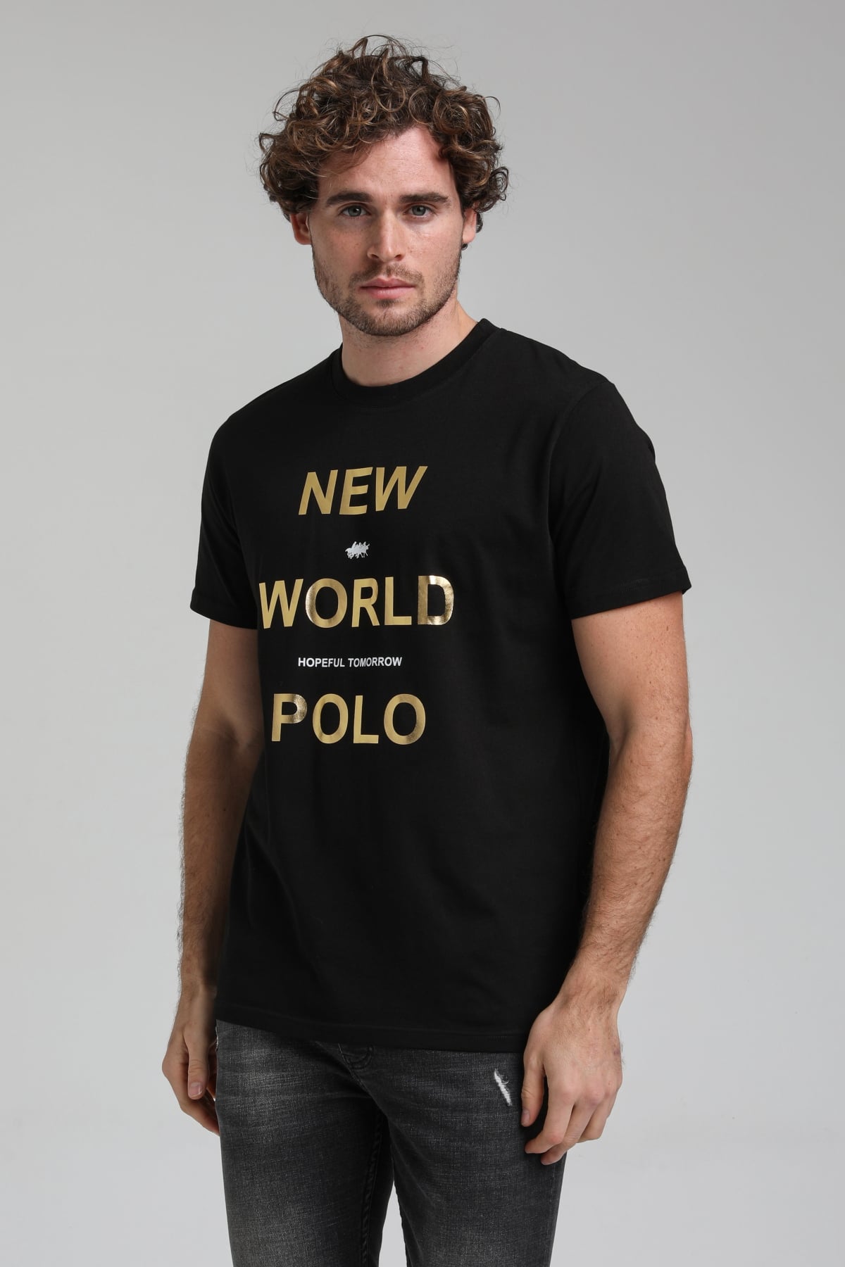 New World Polo Bisiklet Yaka Siyah Slim Fit Tişört 23SSM20298