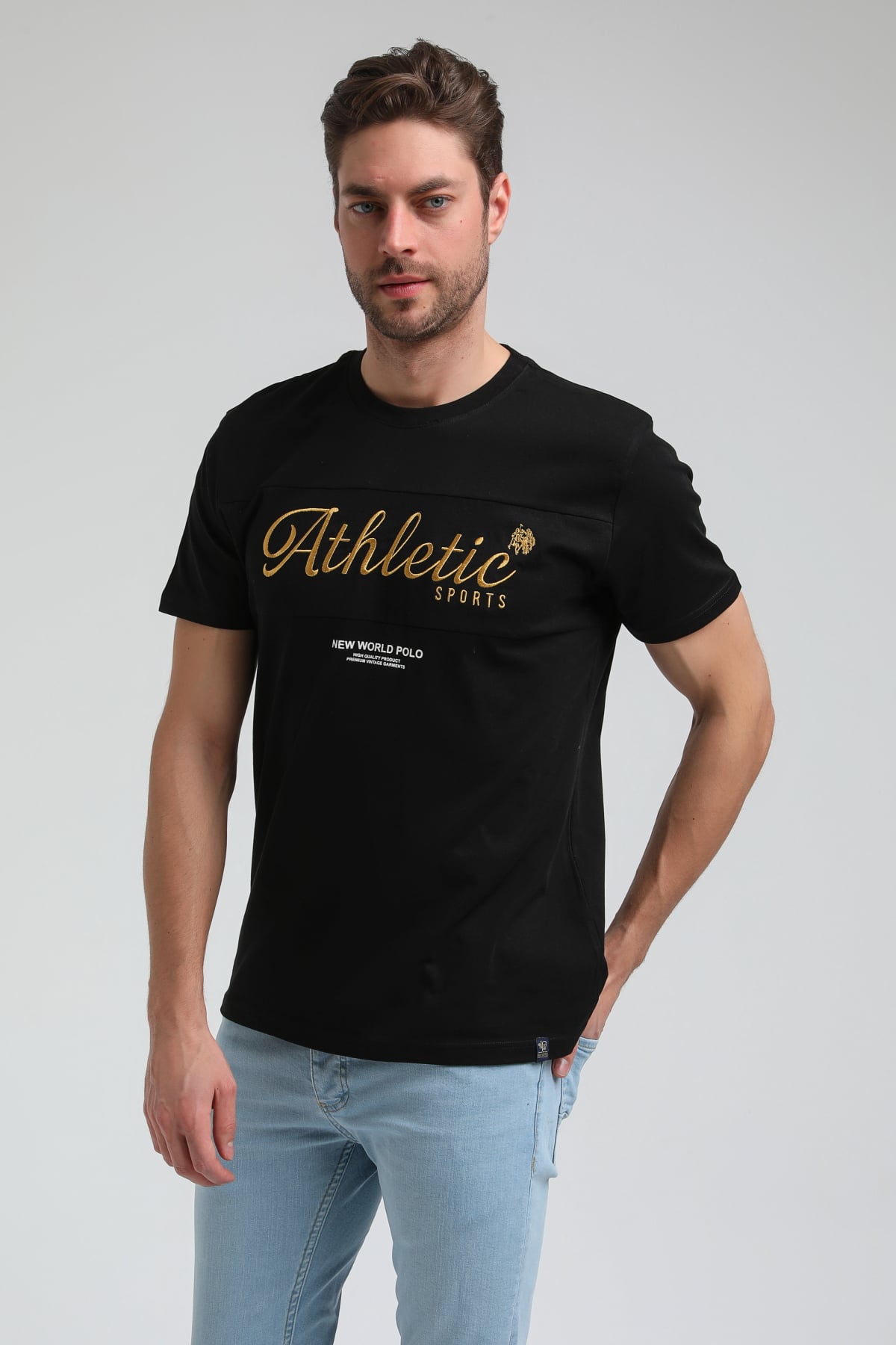 New World Polo Bisiklet Yaka Siyah Slim Fit Tişört 23SSM20315