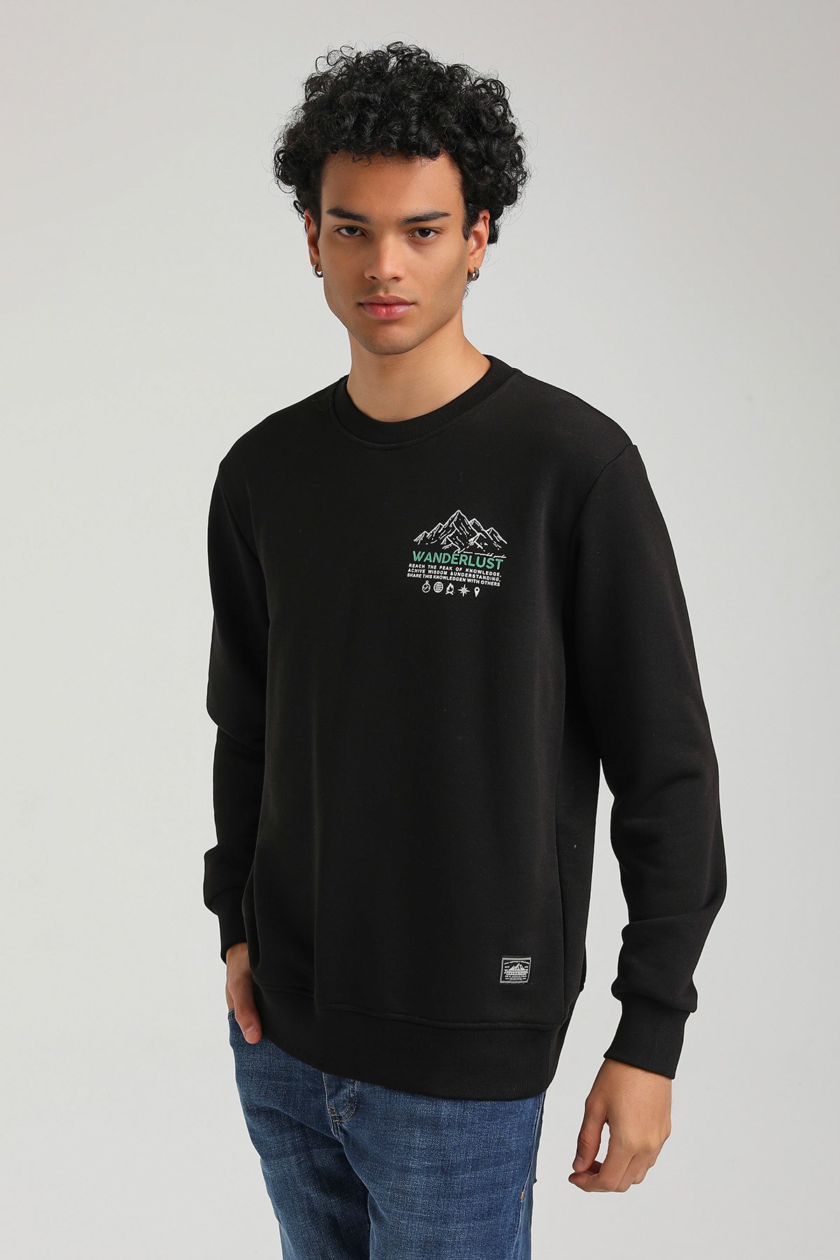 New World Polo Bisiklet Yaka Siyah Slim Fit Sweatshirt 23FWM60148