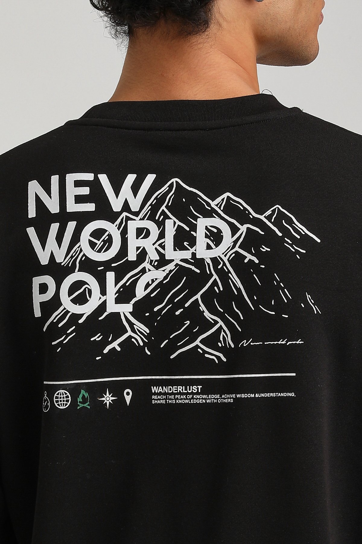 New World Polo Bisiklet Yaka Siyah Slim Fit Sweatshirt 23FWM60148