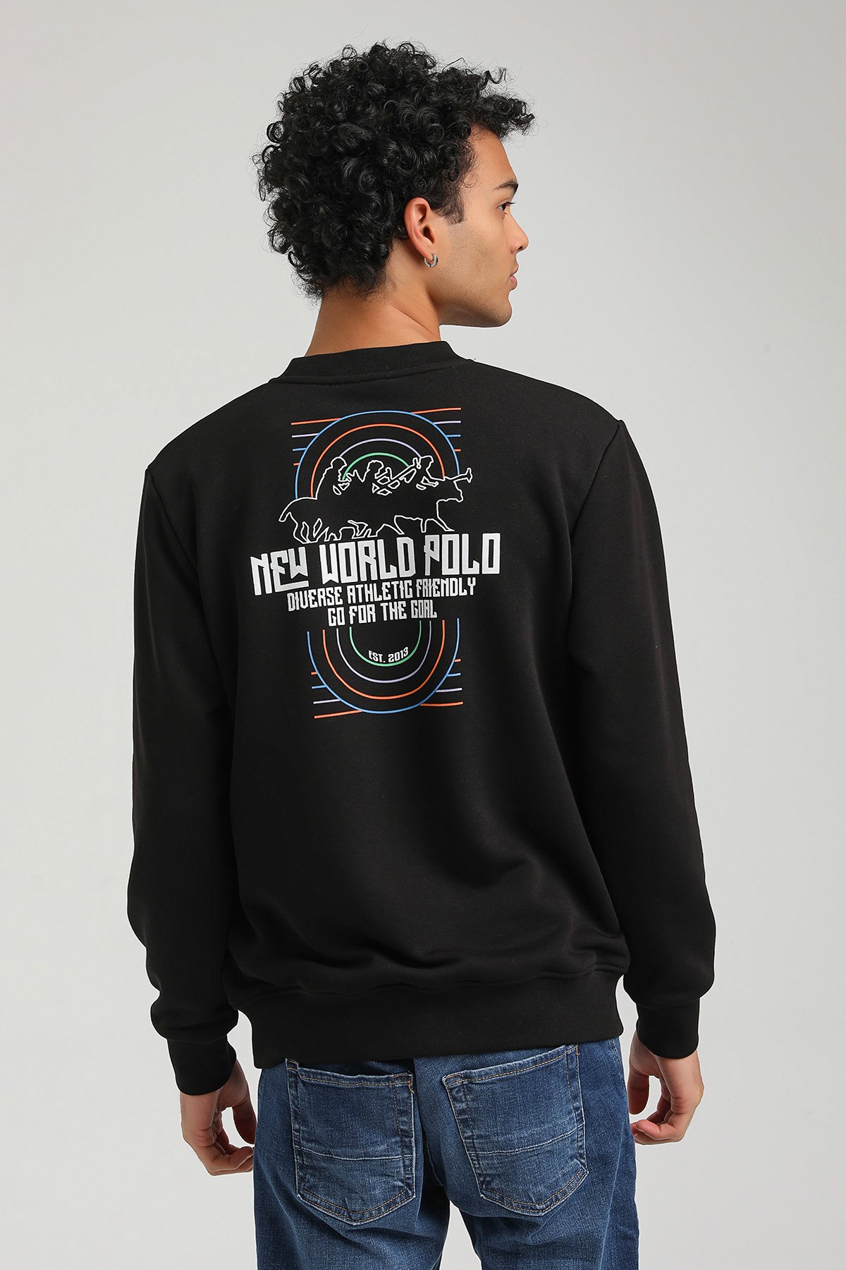 New World Polo Bisiklet Yaka Siyah Slim Fit Sweatshirt 23FWM60158