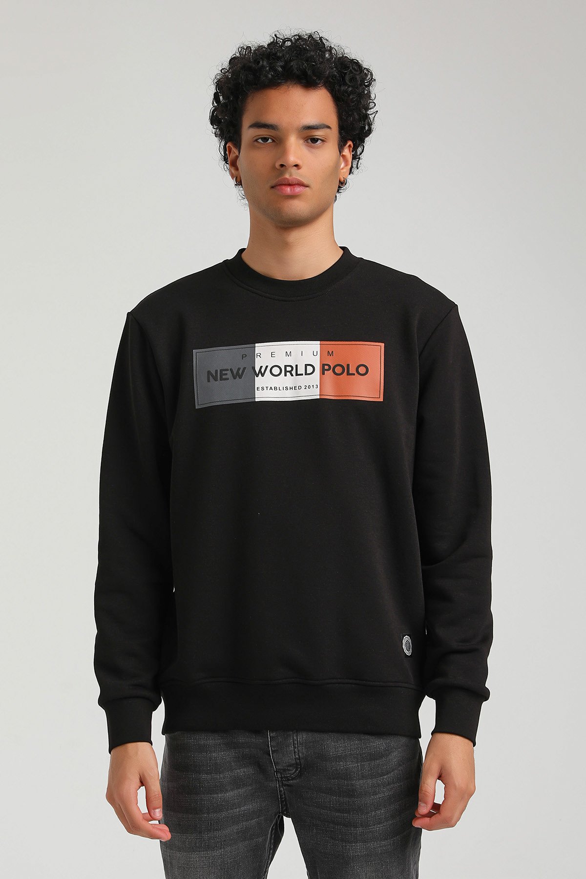 New World Polo Bisiklet Yaka Siyah Slim Fit Sweatshirt 23FWM60155