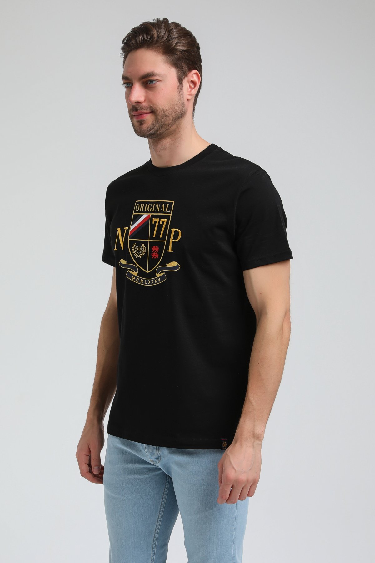 New World Polo Bisiklet Yaka Siyah Slim Fit Tişört 23SSM20313