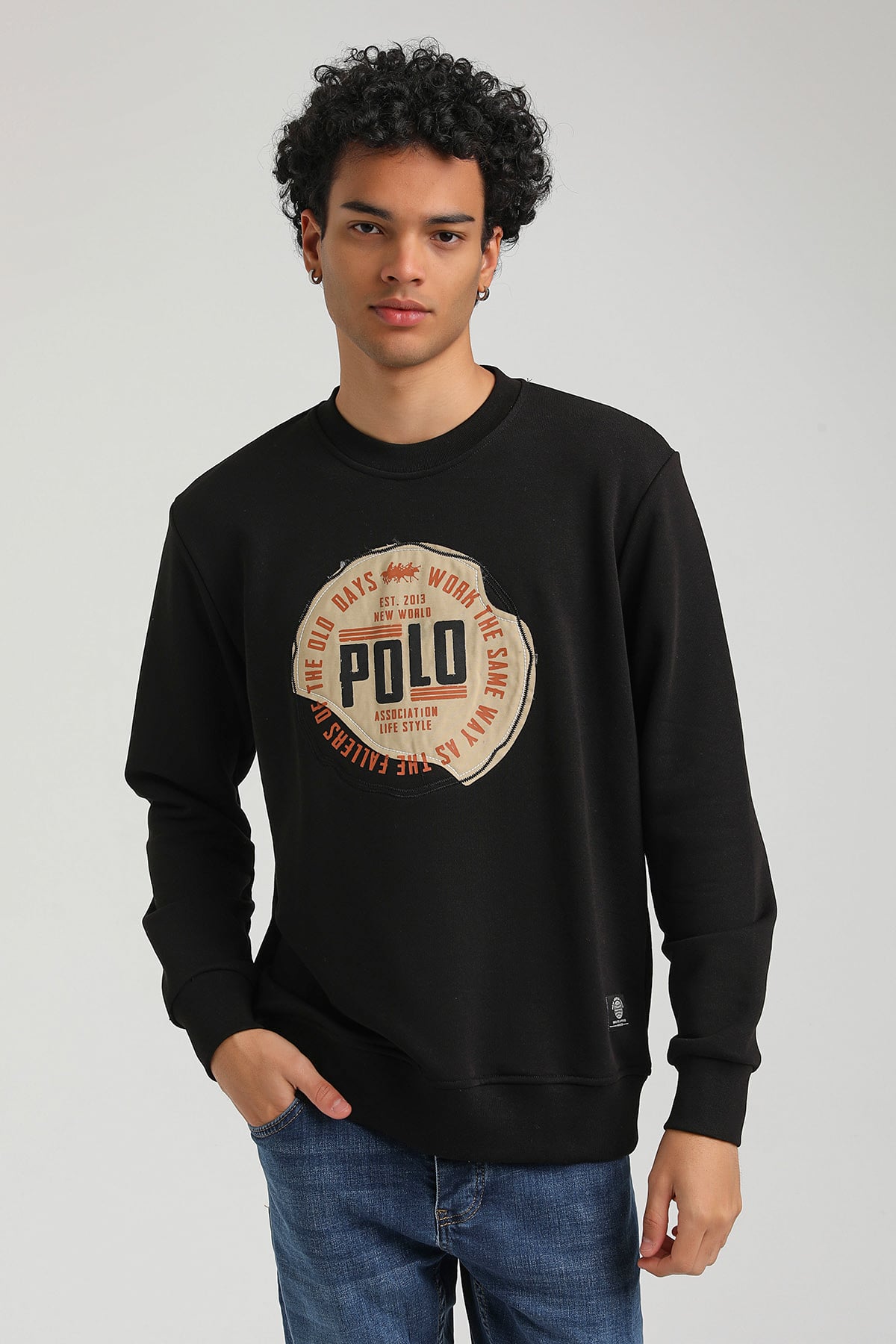 New World Polo Bisiklet Yaka Siyah Slim Fit Sweatshirt 23FWM60163