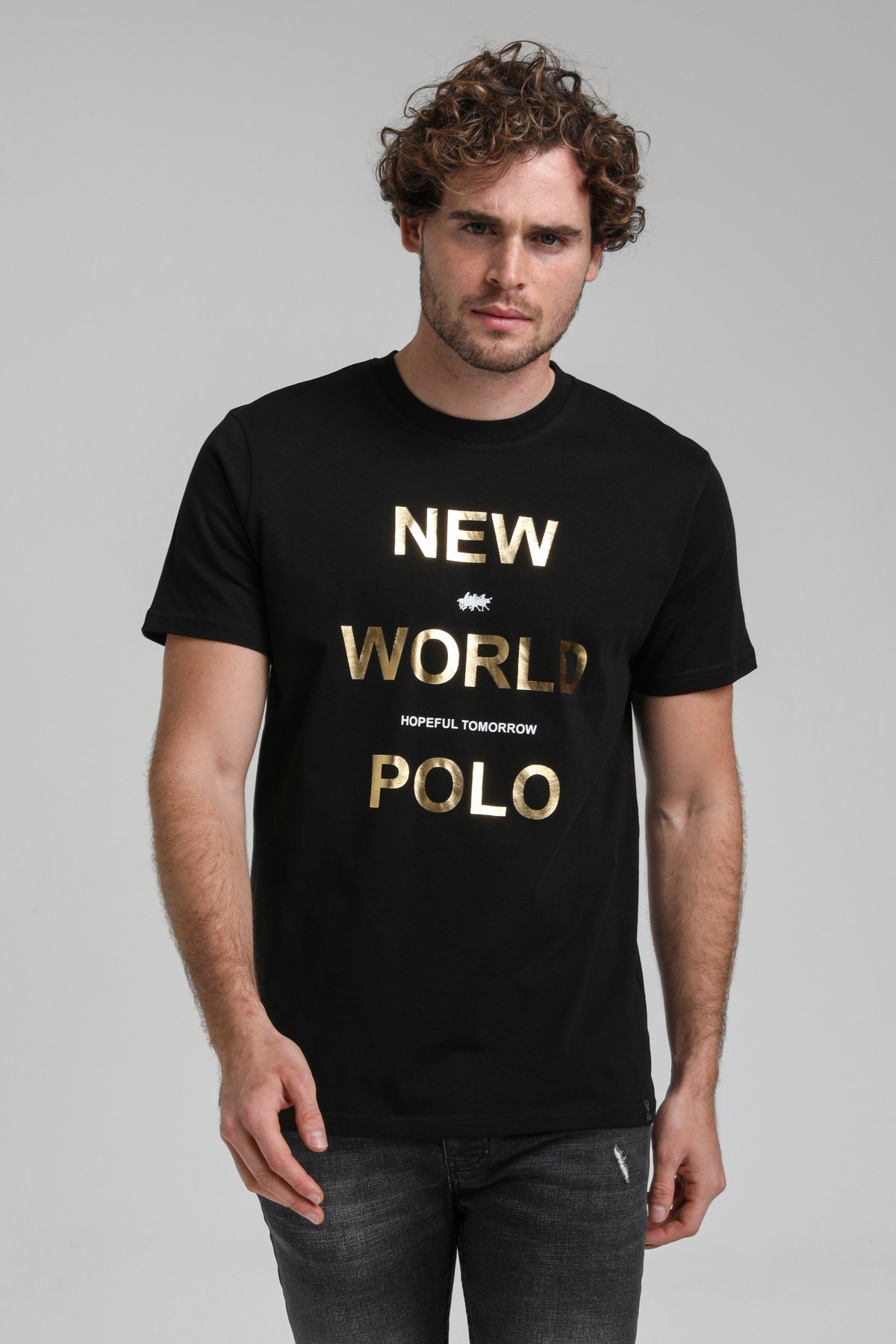 New World Polo Bisiklet Yaka Siyah Slim Fit Tişört 23SSM20298