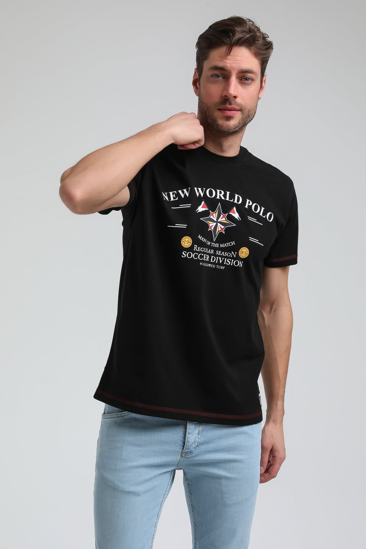 New World Polo Bisiklet Yaka Siyah Slim Fit Tişört 23SSM20318