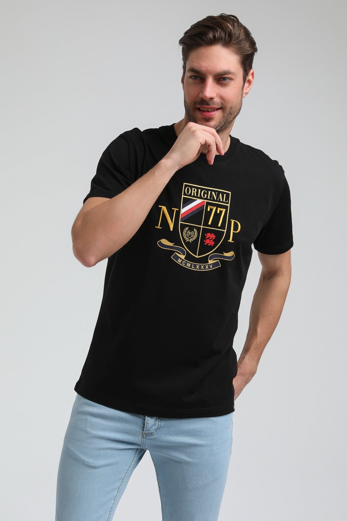 New World Polo Bisiklet Yaka Siyah Slim Fit Tişört 23SSM20313
