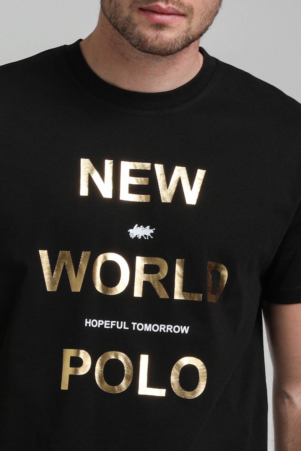 New World Polo Bisiklet Yaka Siyah Slim Fit Tişört 23SSM20298
