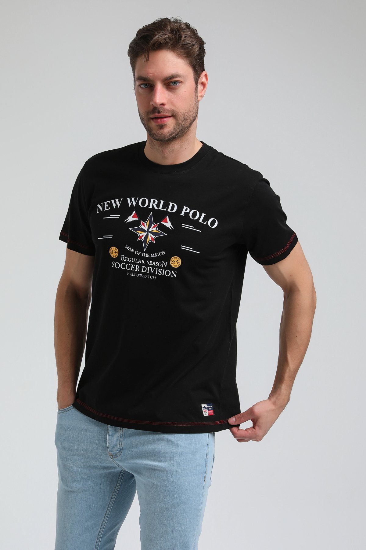 New World Polo Bisiklet Yaka Siyah Slim Fit Tişört 23SSM20318