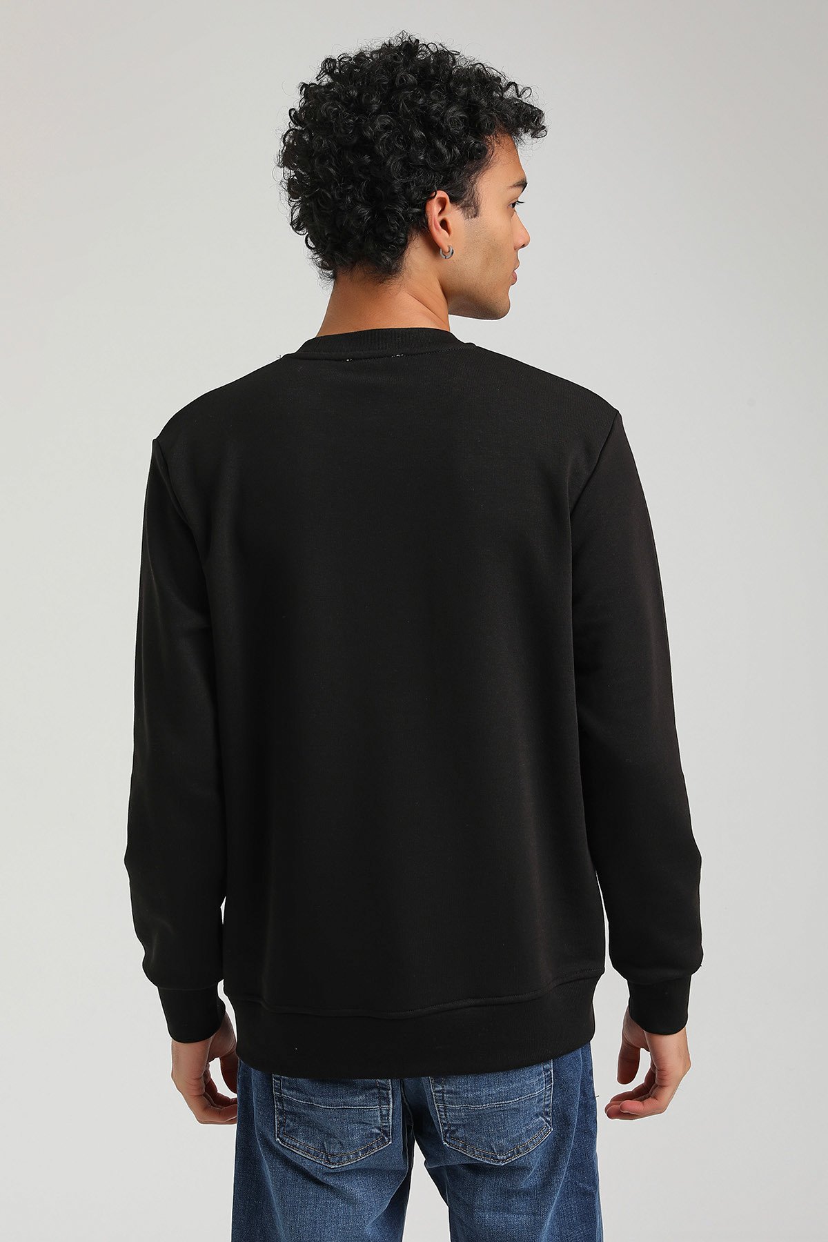 New World Polo Bisiklet Yaka Siyah Slim Fit Sweatshirt 23FWM60163