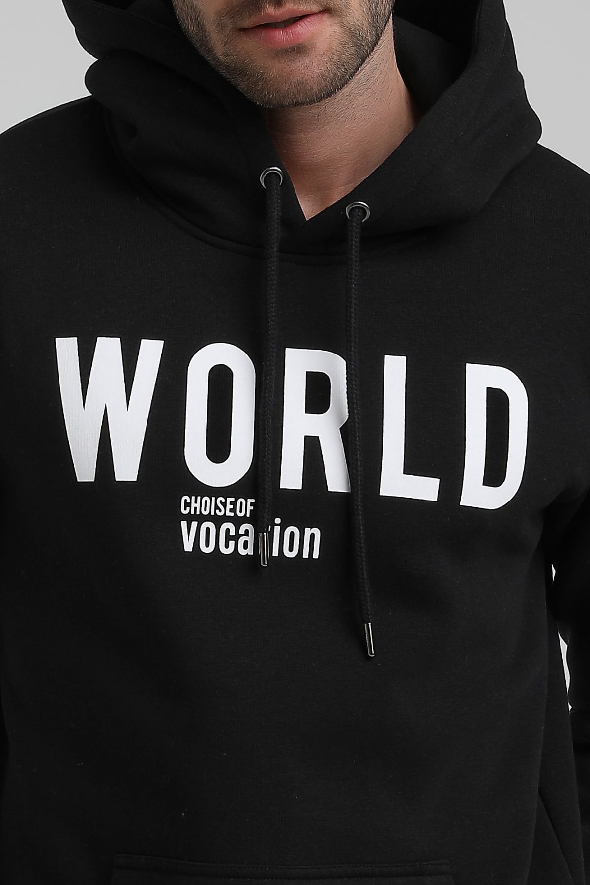 New World Polo Bisiklet Yaka Siyah Slim Fit Sweatshirt 22FWM64035