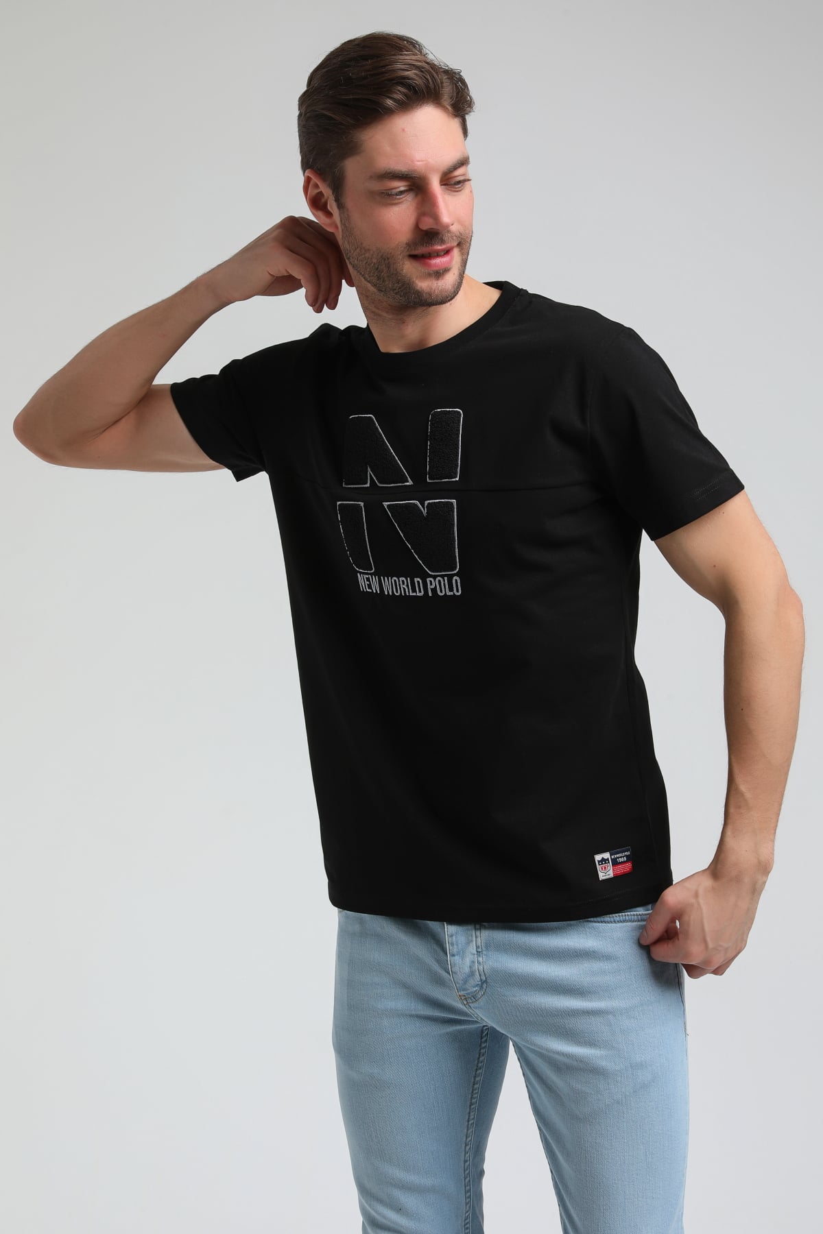 New World Polo Bisiklet Yaka Siyah Slim Fit Tişört 23SSM20316