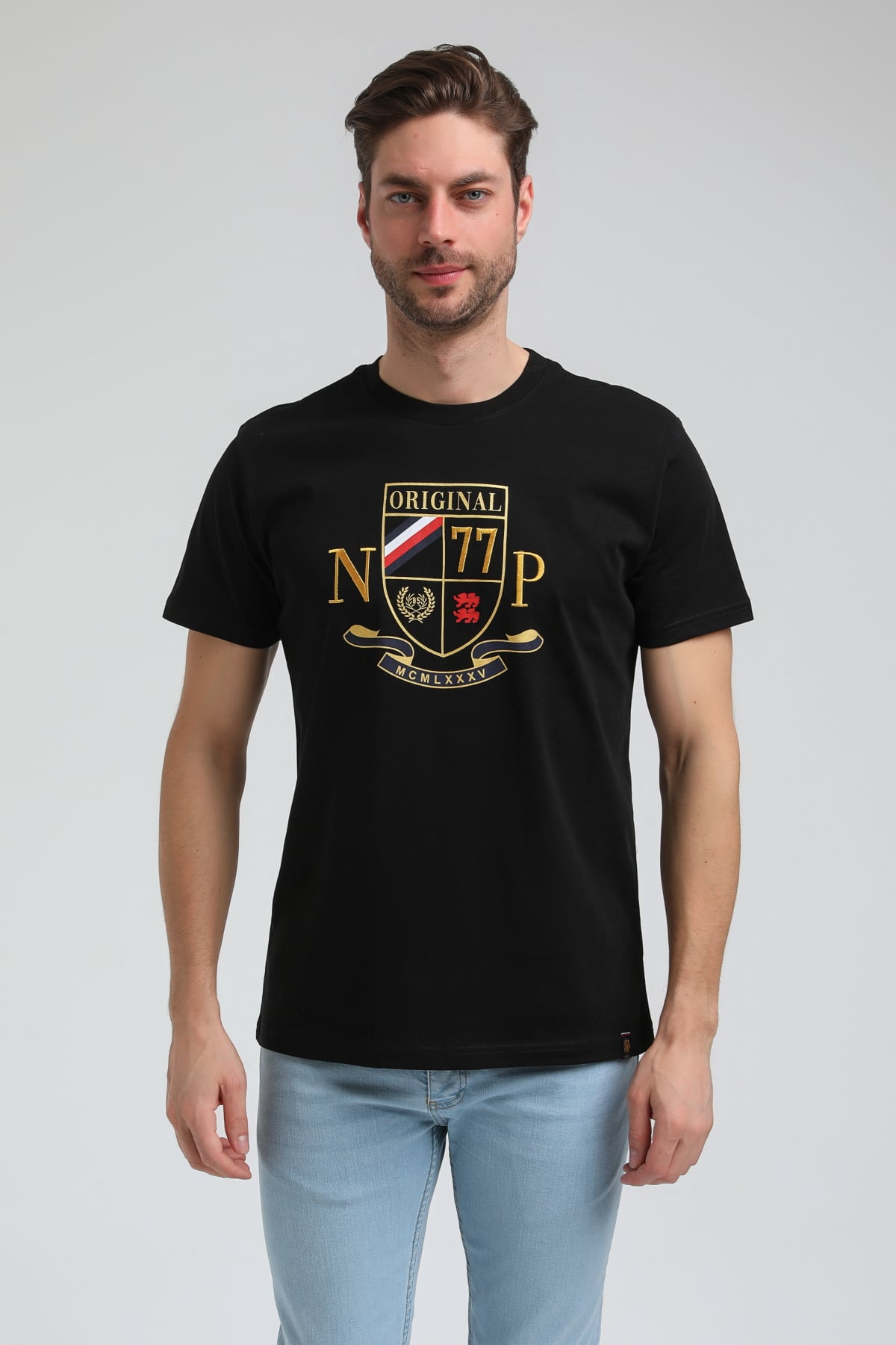 New World Polo Bisiklet Yaka Siyah Slim Fit Tişört 23SSM20313