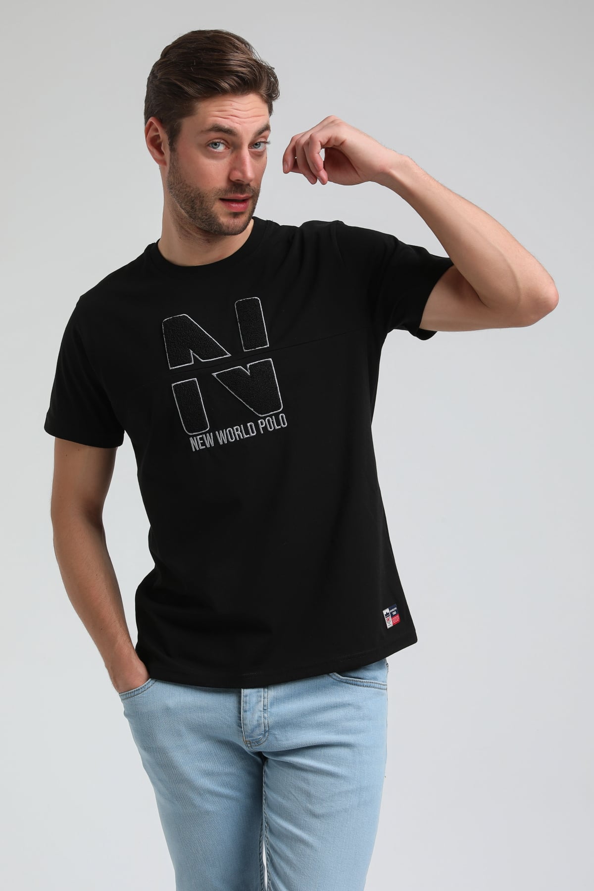 New World Polo Bisiklet Yaka Siyah Slim Fit Tişört 23SSM20316