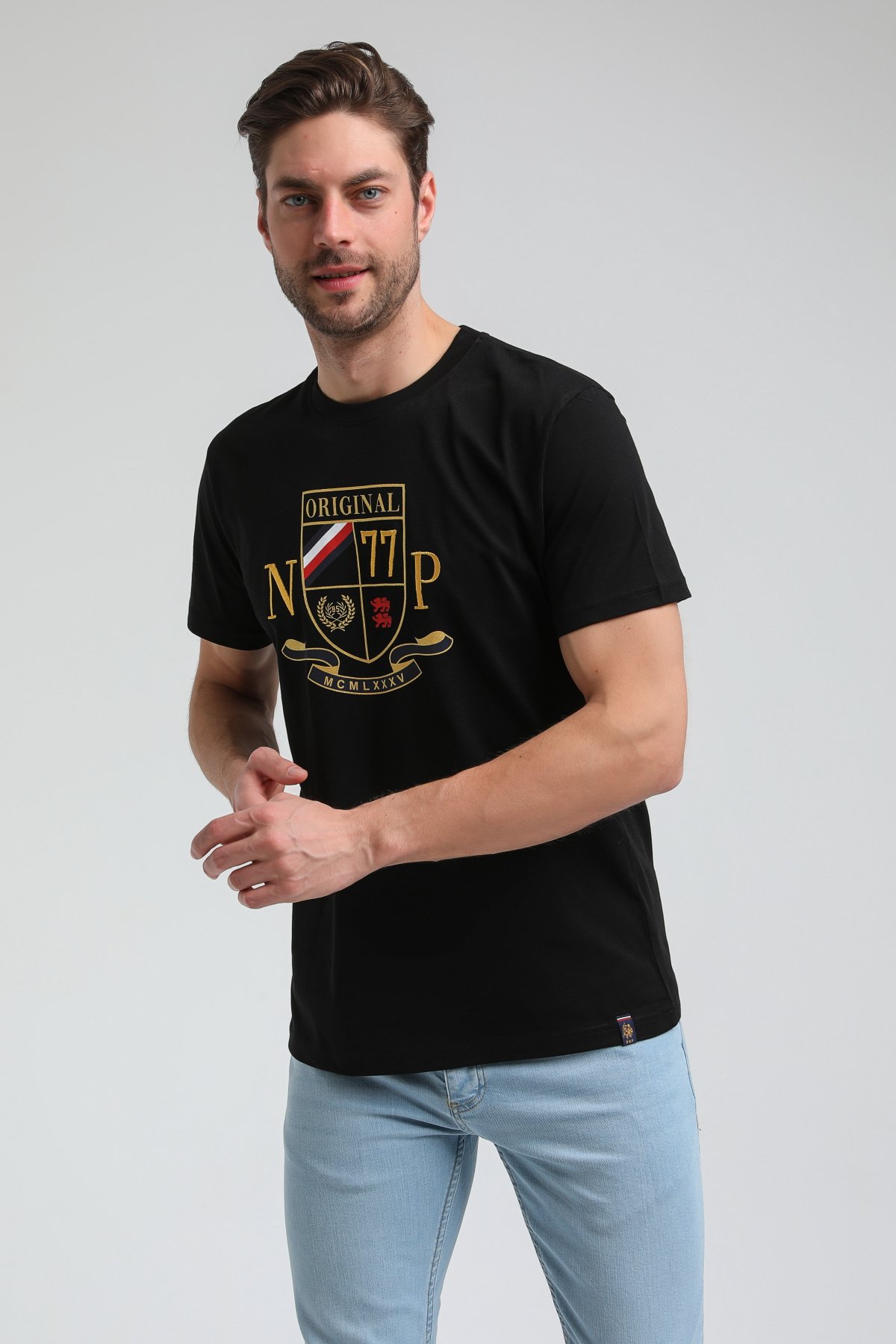 New World Polo Bisiklet Yaka Siyah Slim Fit Tişört 23SSM20313