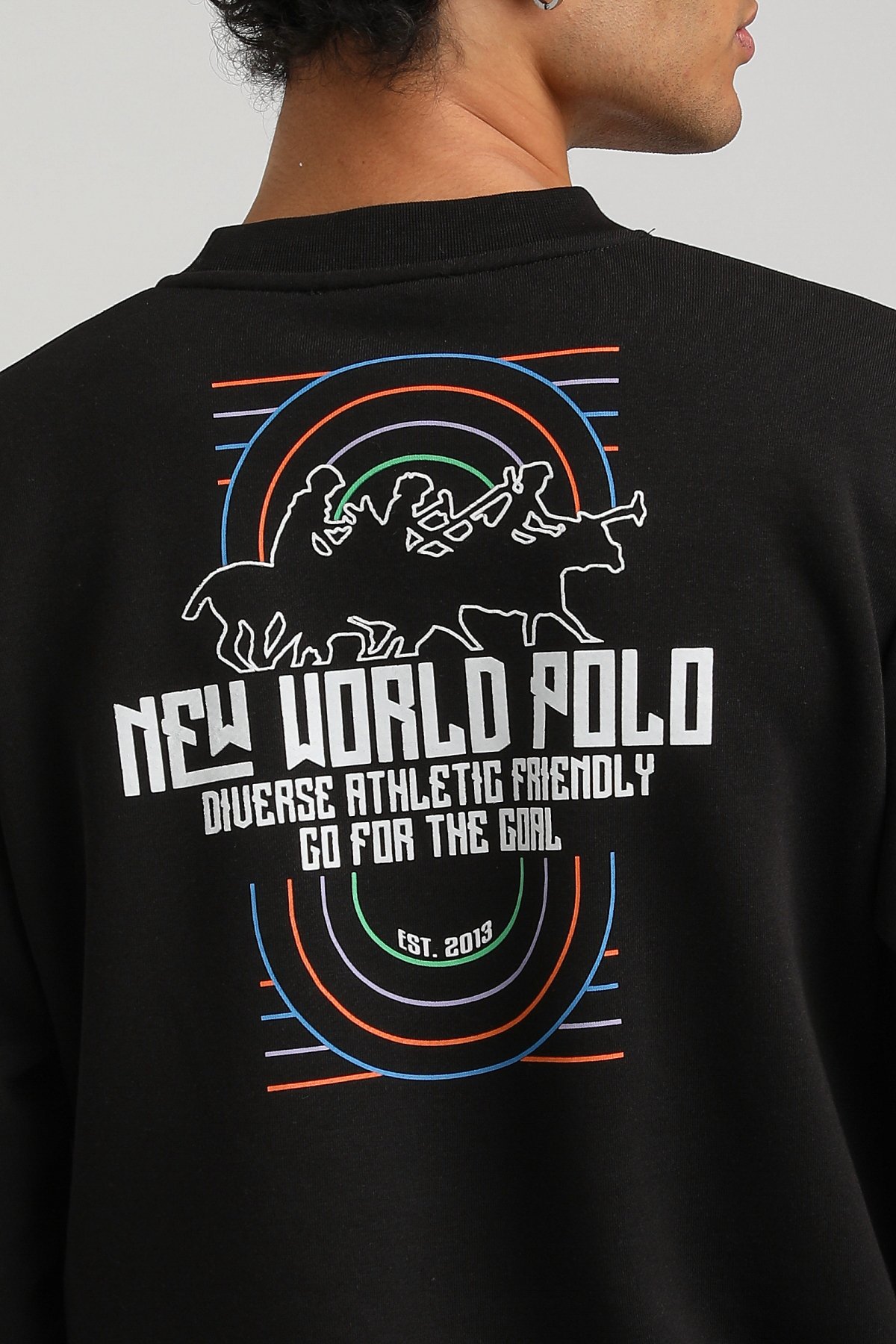 New World Polo Bisiklet Yaka Siyah Slim Fit Sweatshirt 23FWM60158