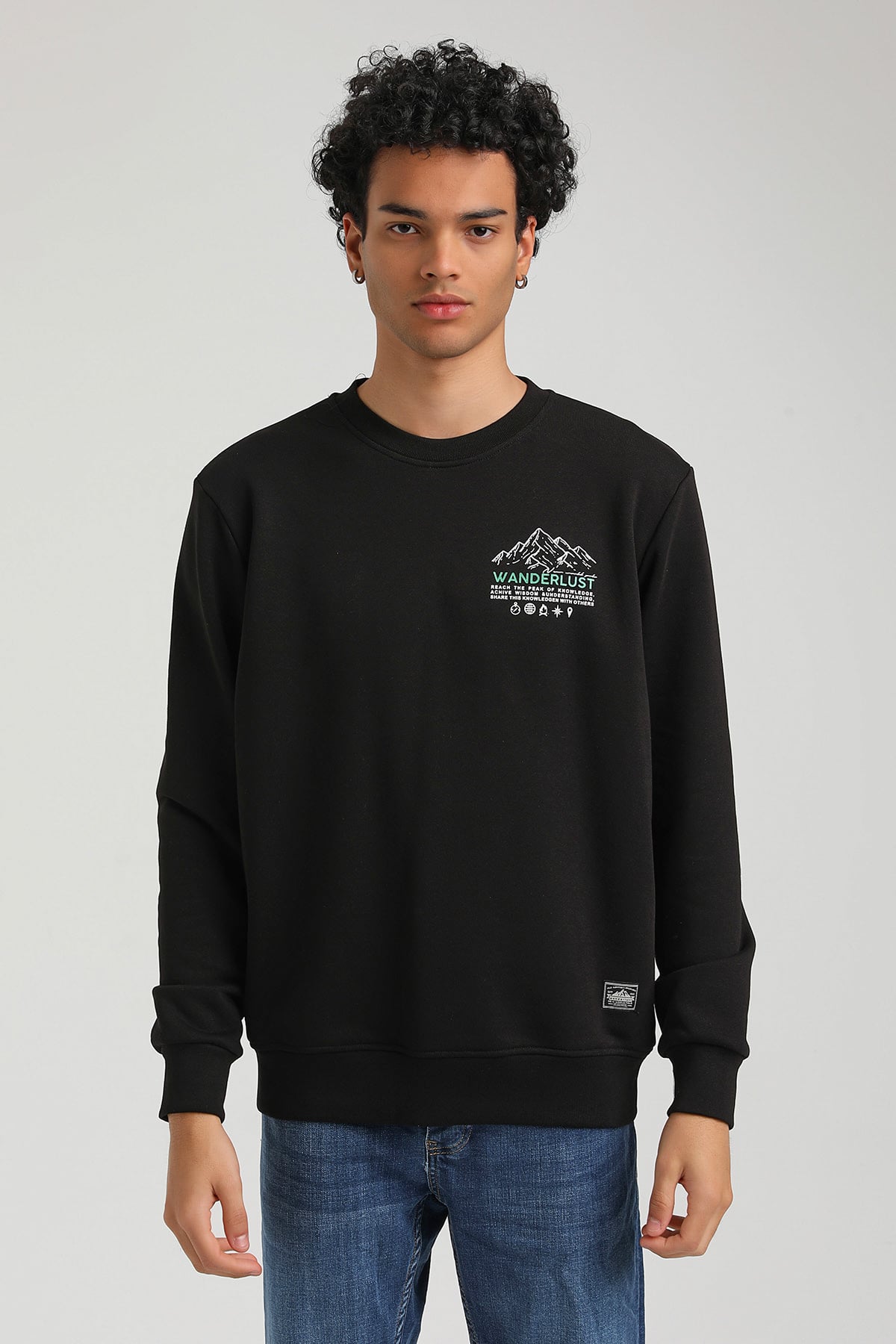 New World Polo Bisiklet Yaka Siyah Slim Fit Sweatshirt 23FWM60148