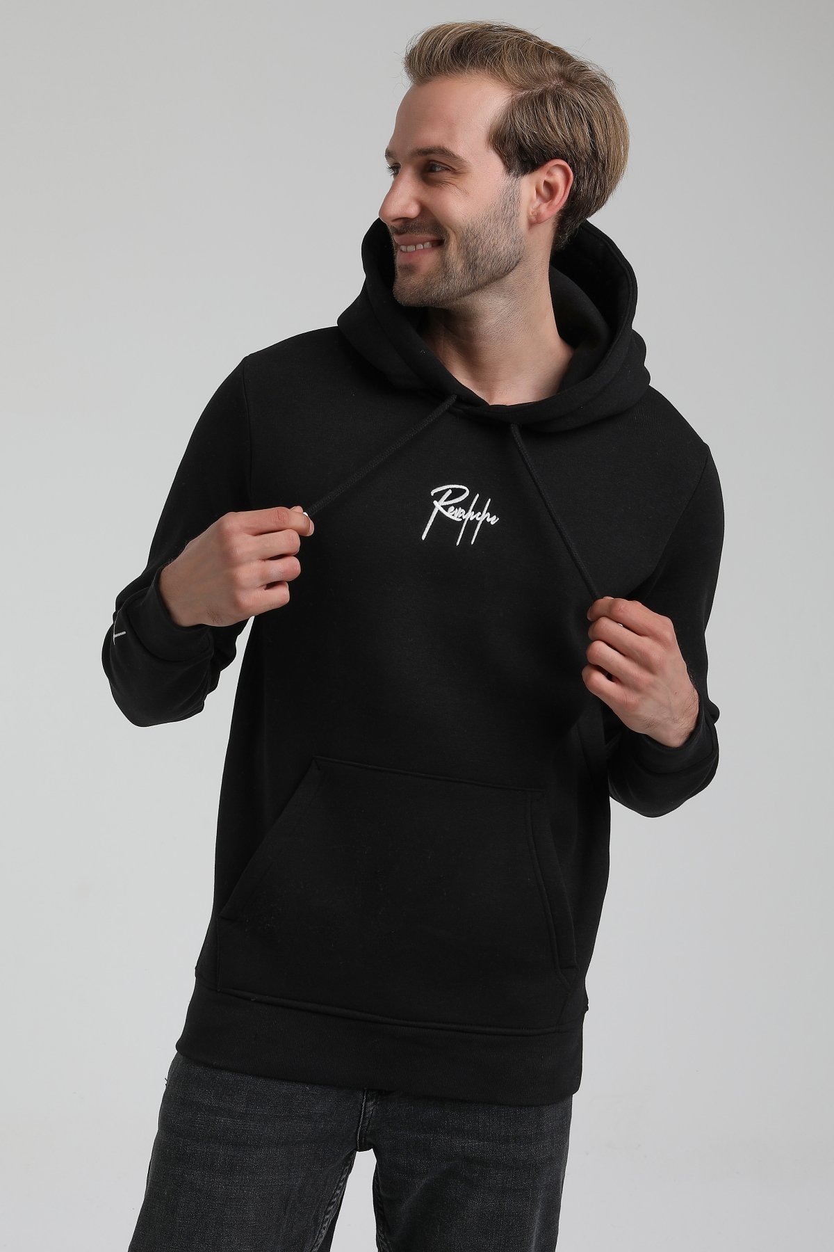 New World Polo Bisiklet Yaka Siyah Slim Fit Sweatshirt 22FWM64034