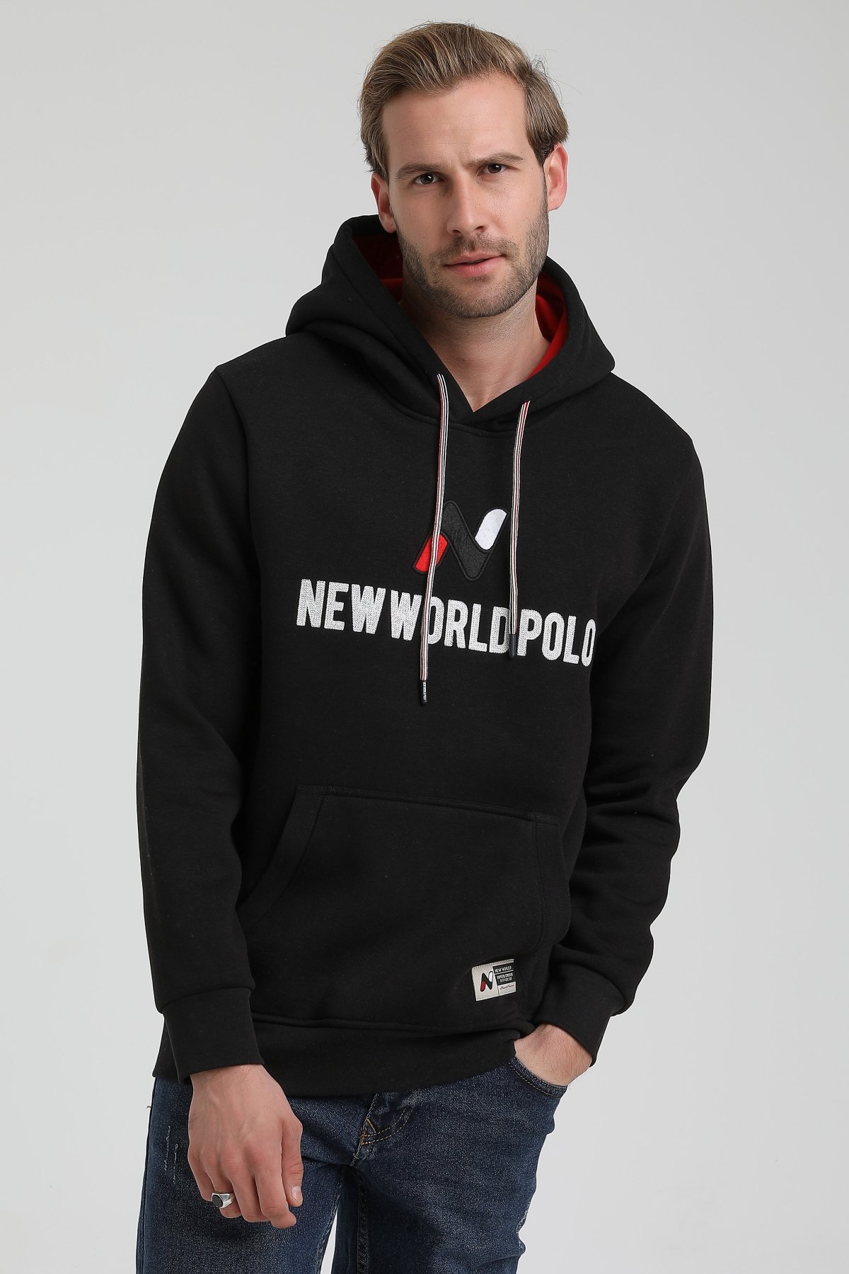 New World Polo Bisiklet Yaka Siyah Slim Fit Sweatshirt 22FWM64032