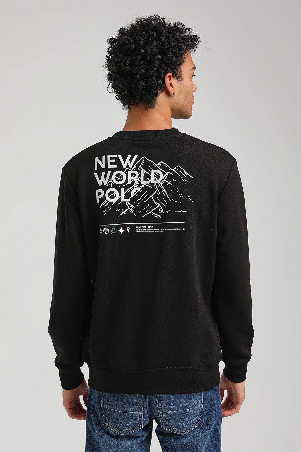 New World Polo Bisiklet Yaka Siyah Slim Fit Sweatshirt 23FWM60148