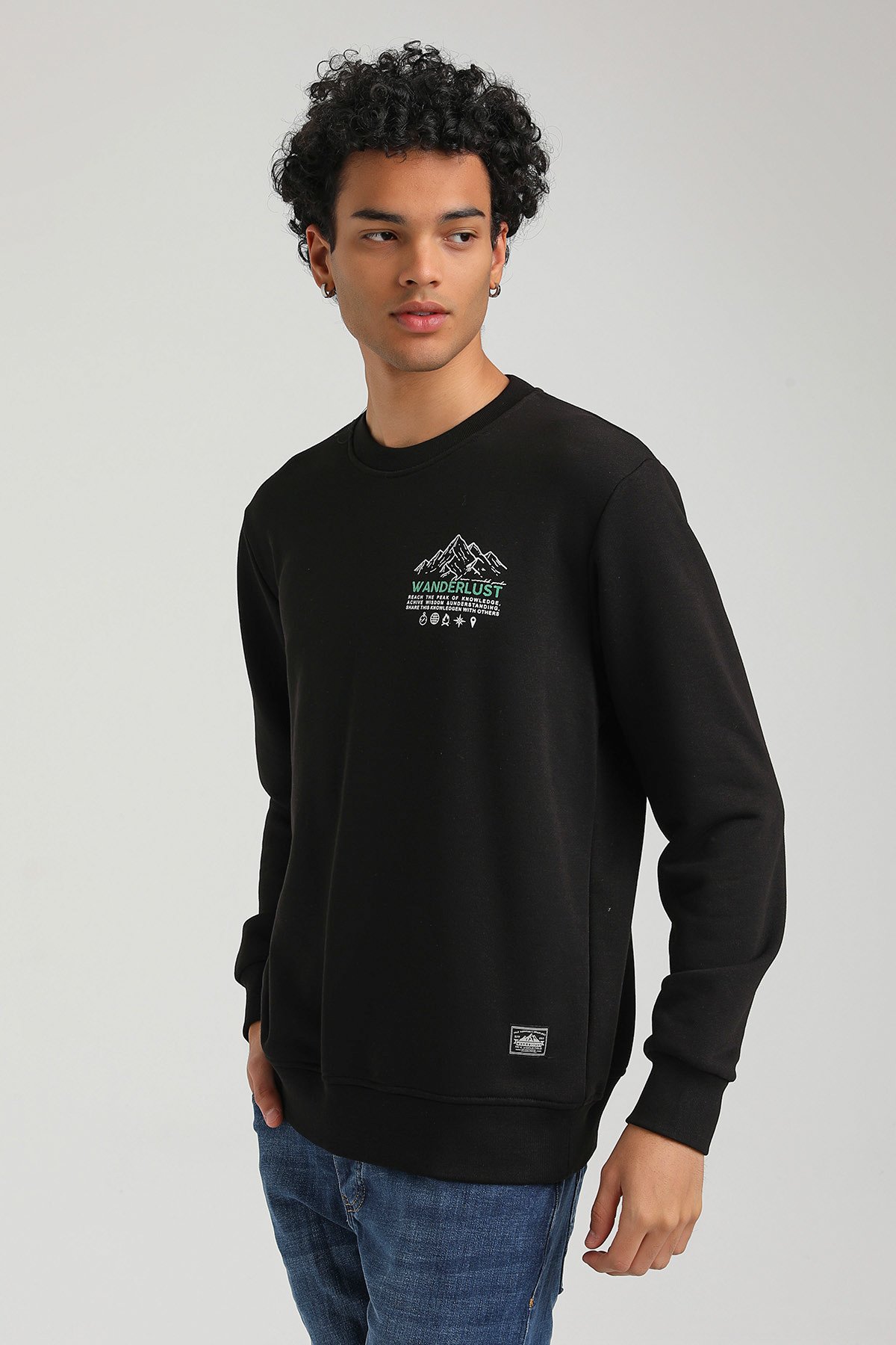 New World Polo Bisiklet Yaka Siyah Slim Fit Sweatshirt 23FWM60148