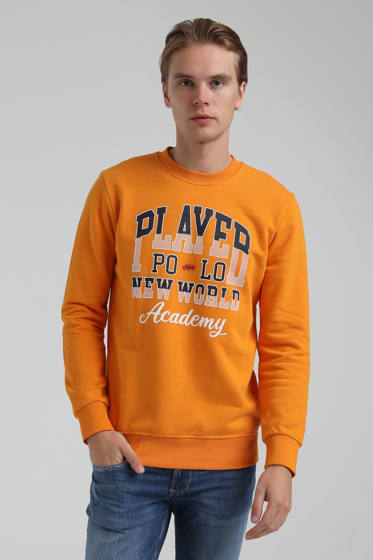 New World Polo Bisiklet Yaka Turuncu Regular Sweatshirt 22FWM60137