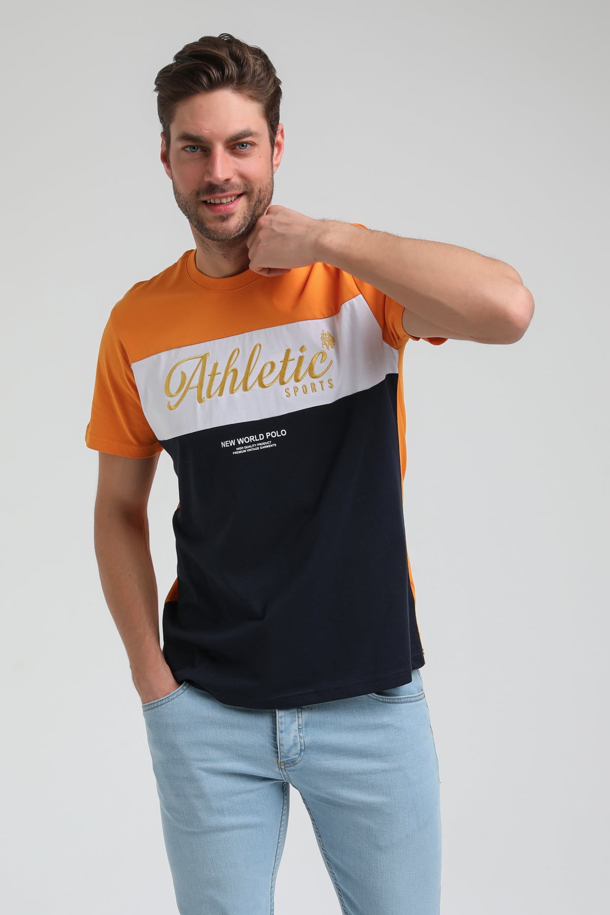 New World Polo Bisiklet Yaka Turuncu Slim Fit Tişört 23SSM20315