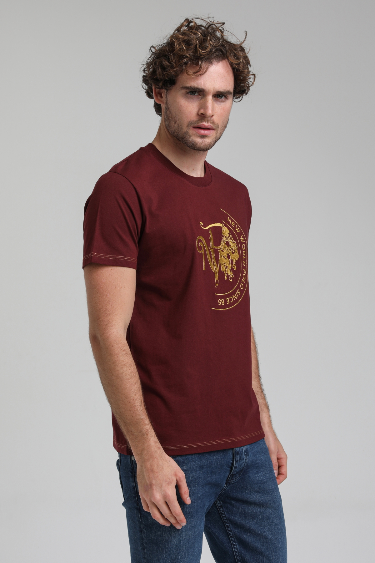 New World Polo Bisiklet Yaka Vişne Slim Fit Tişört 23SSM20293