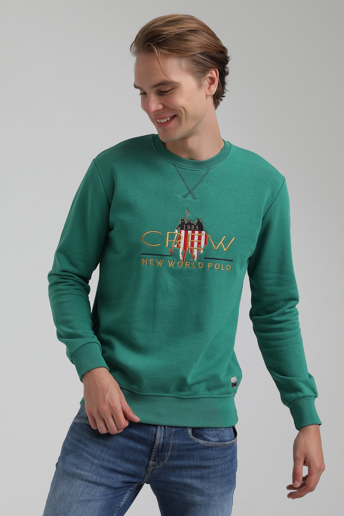 New World Polo Bisiklet Yaka Yeşil Regular Sweatshirt 22FWM60116