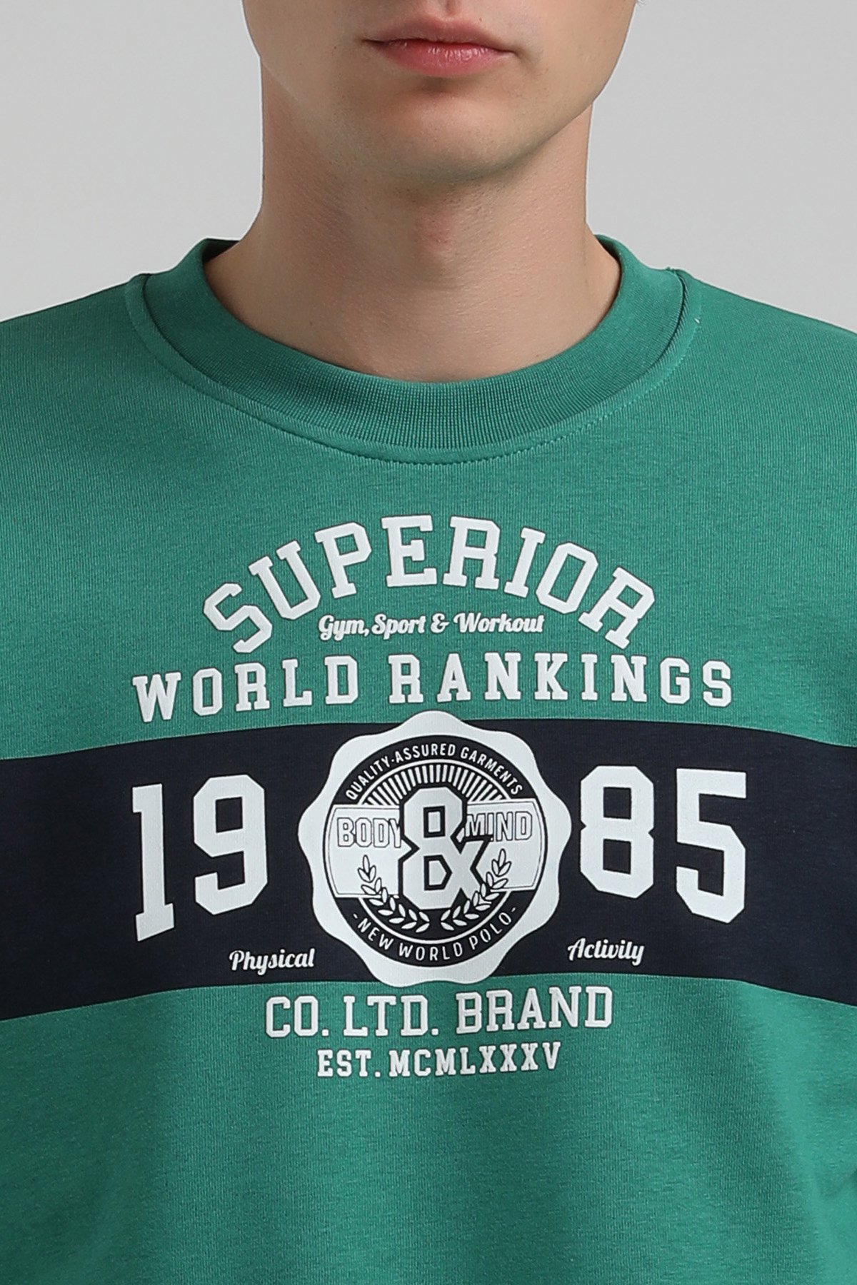 New World Polo Bisiklet Yaka Yeşil Regular Sweatshirt 22FWM60134